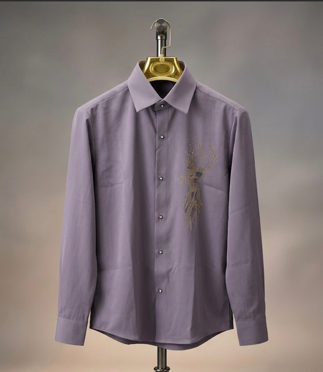 AQUARIUS Burgundy Colour Deer Gold Black Stud Design Premium Quality Full sleeve Shirt 991071