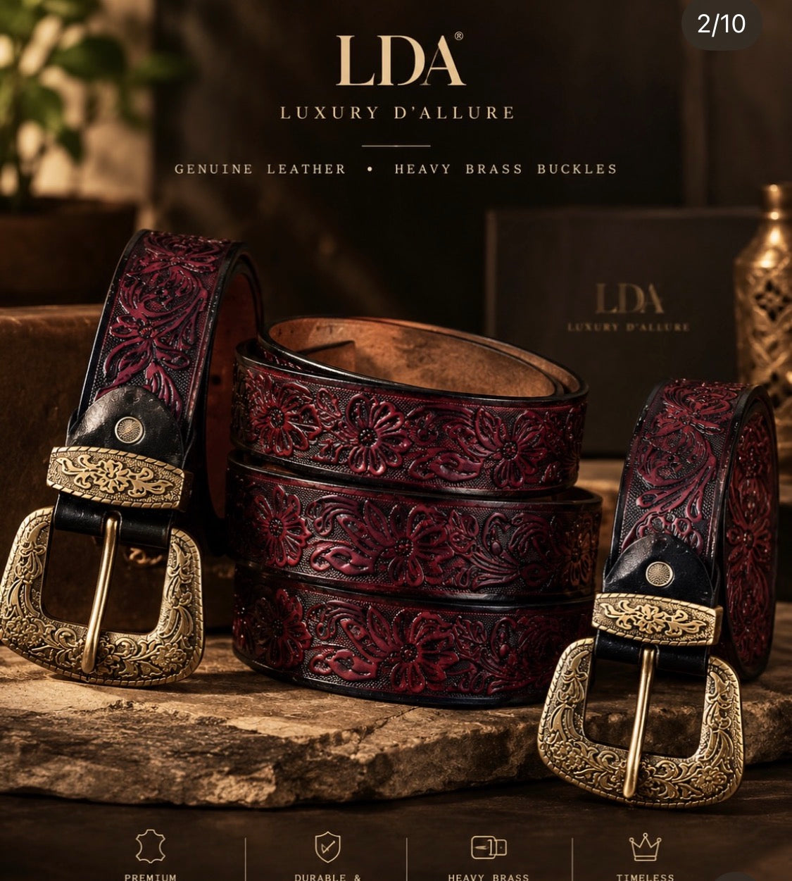 LDA Silver Buckle Maroon Strap Heavy Design Premium Quality Unisex Belt 991438