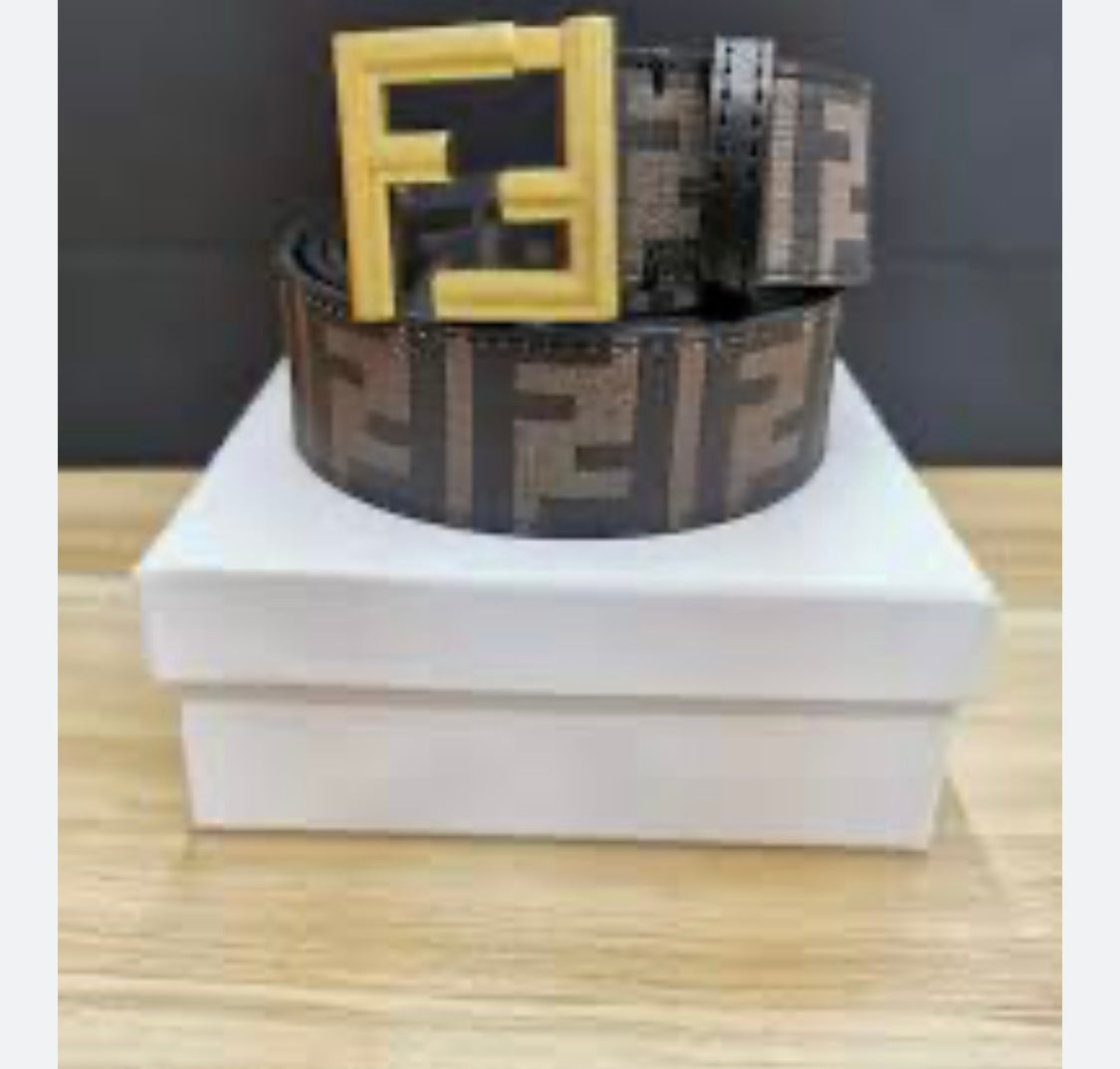 Nef Brown Black Belt Gold Buckle With Brand Box 20507
