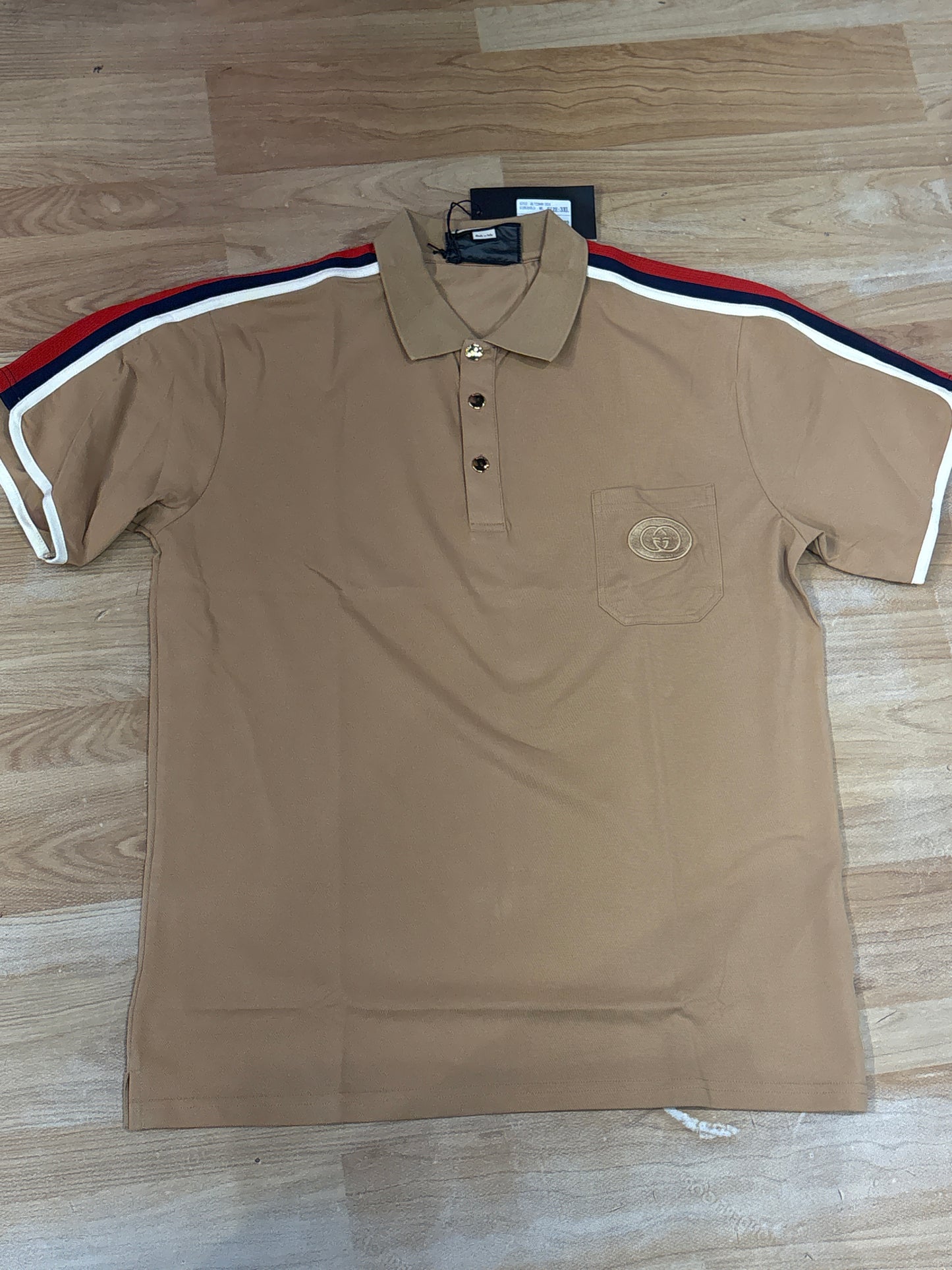 Cug Beige Brown Colour Blue Red Shoulder Strip Collar Premium Quality T Shirt 91002