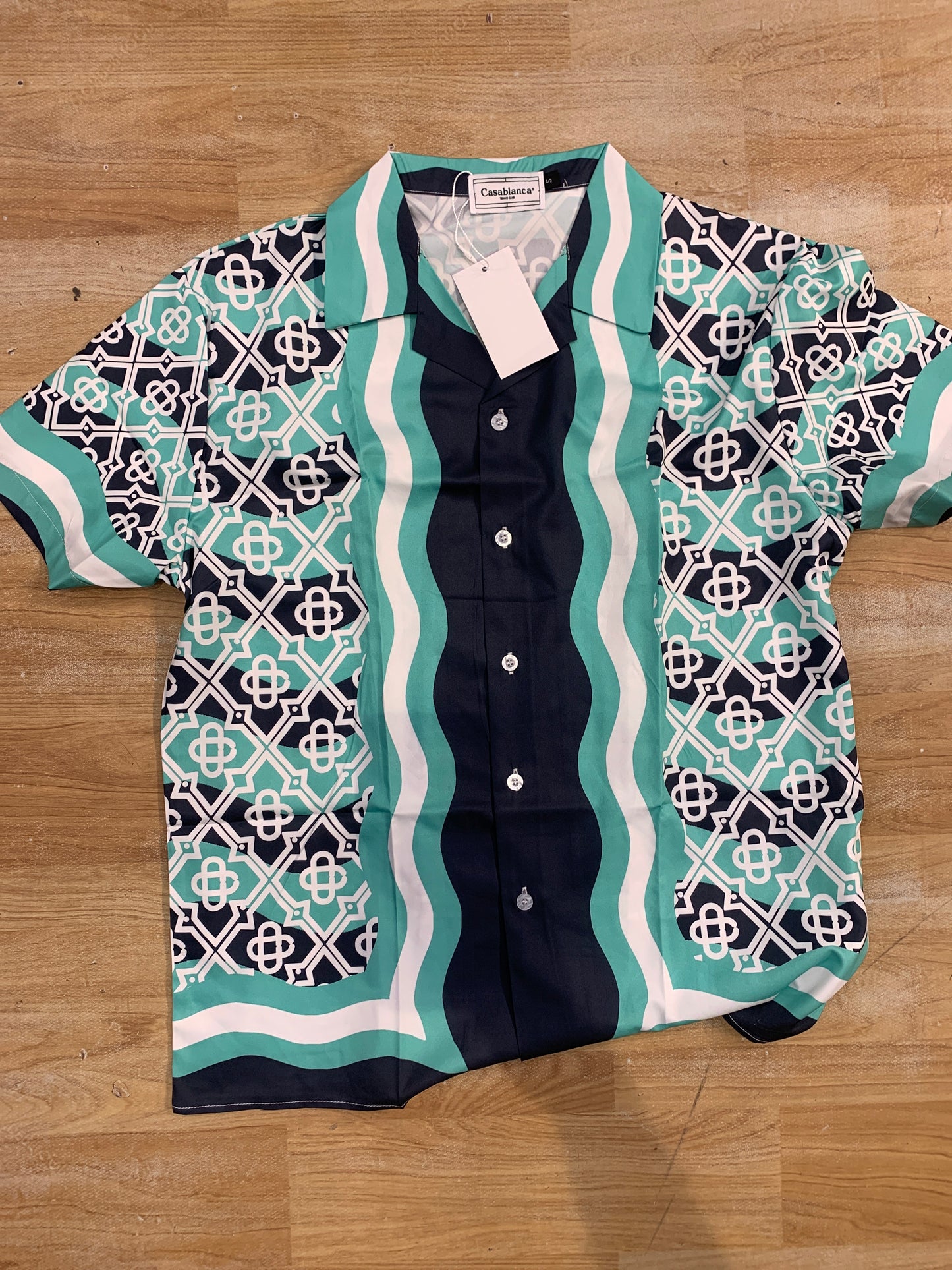 Casablanca Shirt Green Grey White Half Sleeve H9991