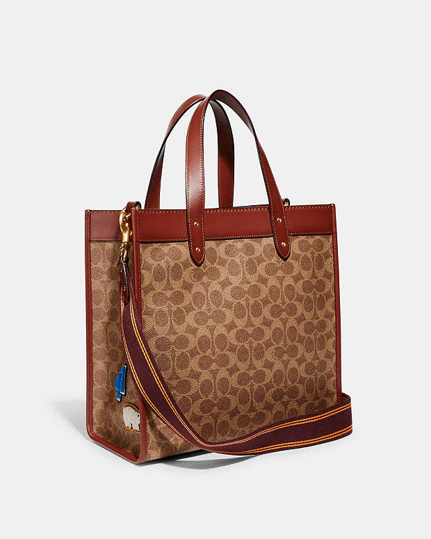 AOC COA Signature Style Apricot With Patches Genuine Leather Ladies Tote Bag 6846