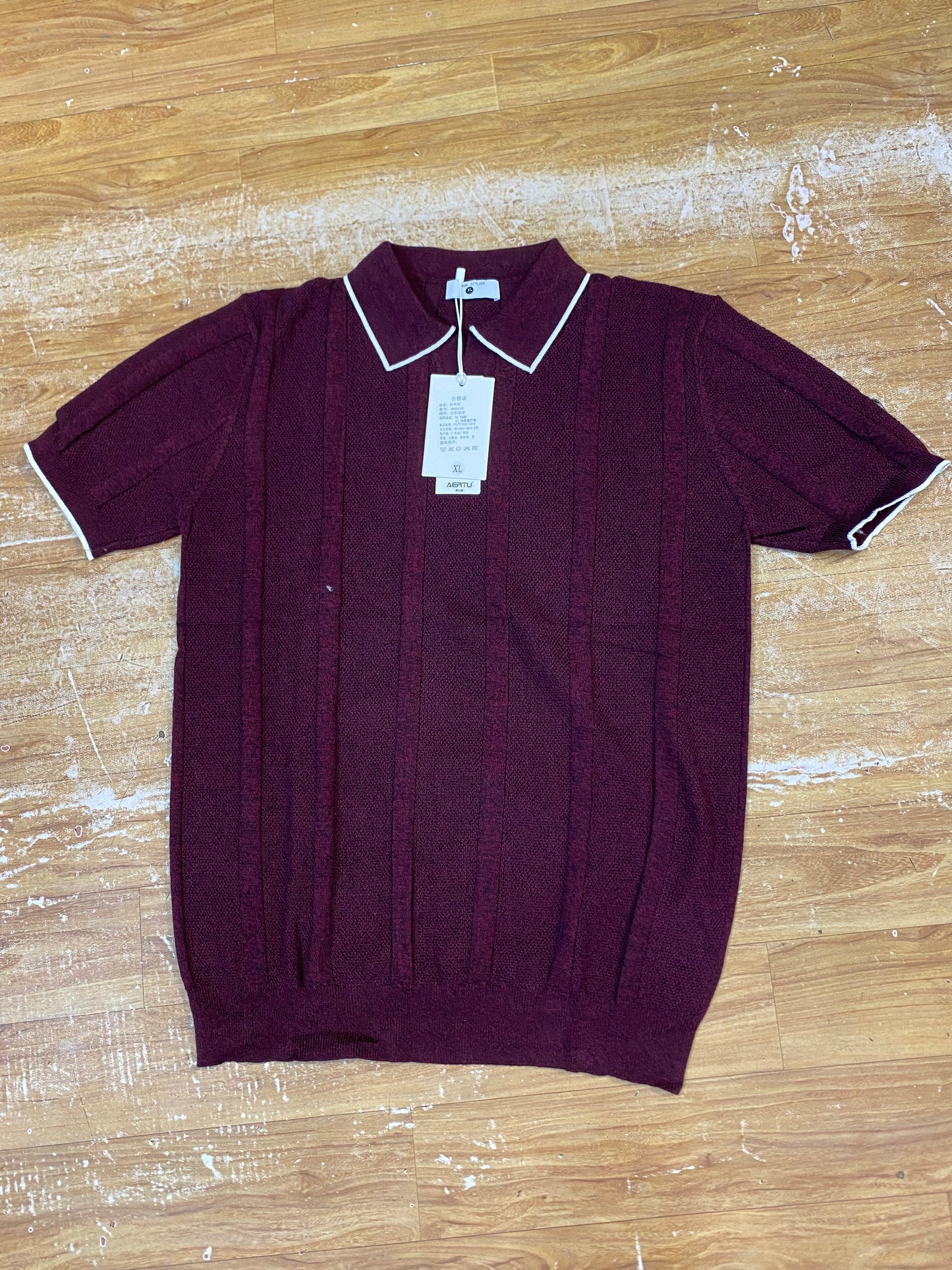 REA Aertu violet Colour Knitted Premium Quality White Lining Collar T-Shirt R86135