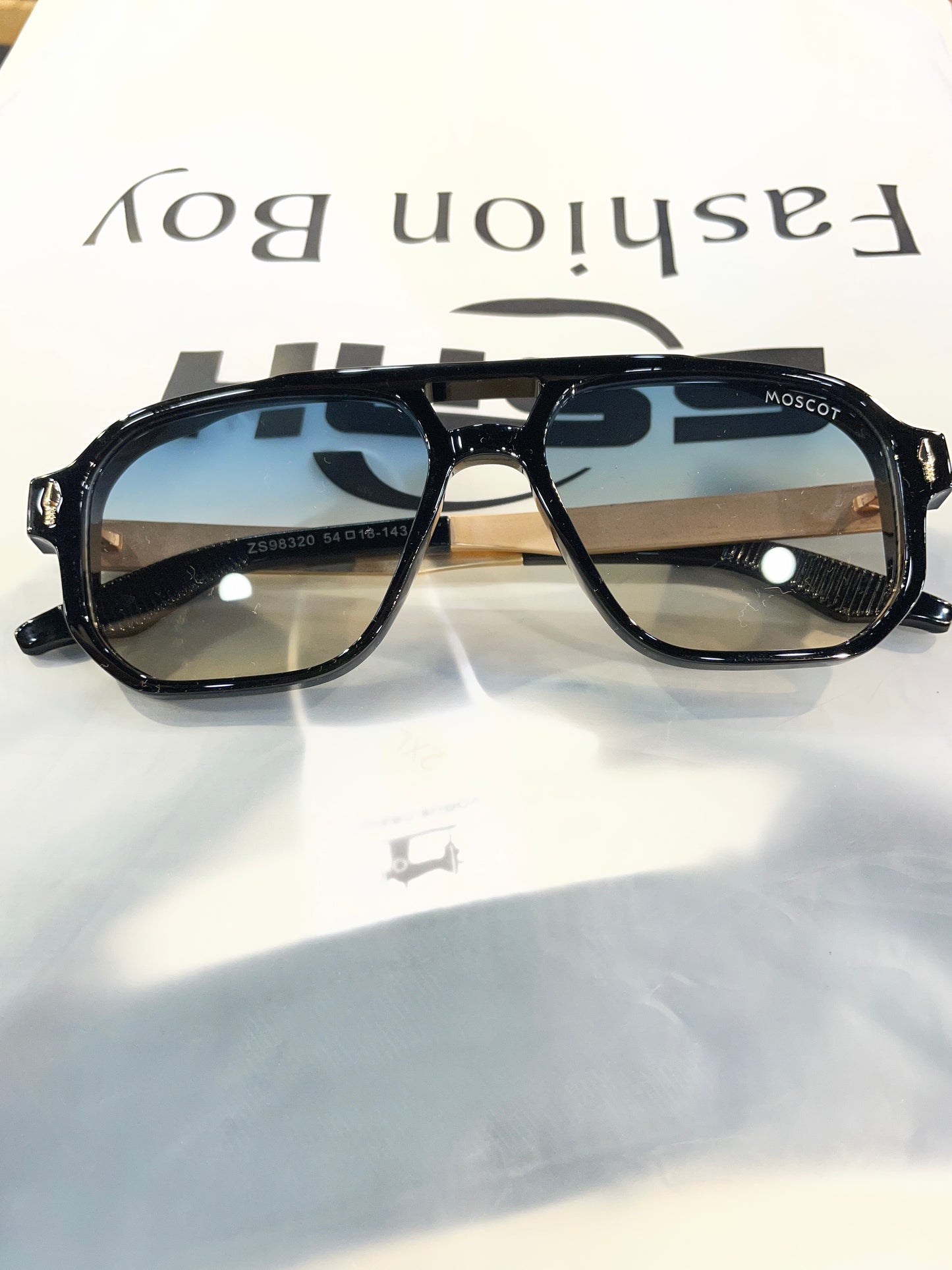 SOM Glossy Black Frame Light Blue Shade Black Stick Unisex Sunglasses ZS98320 54 18-143