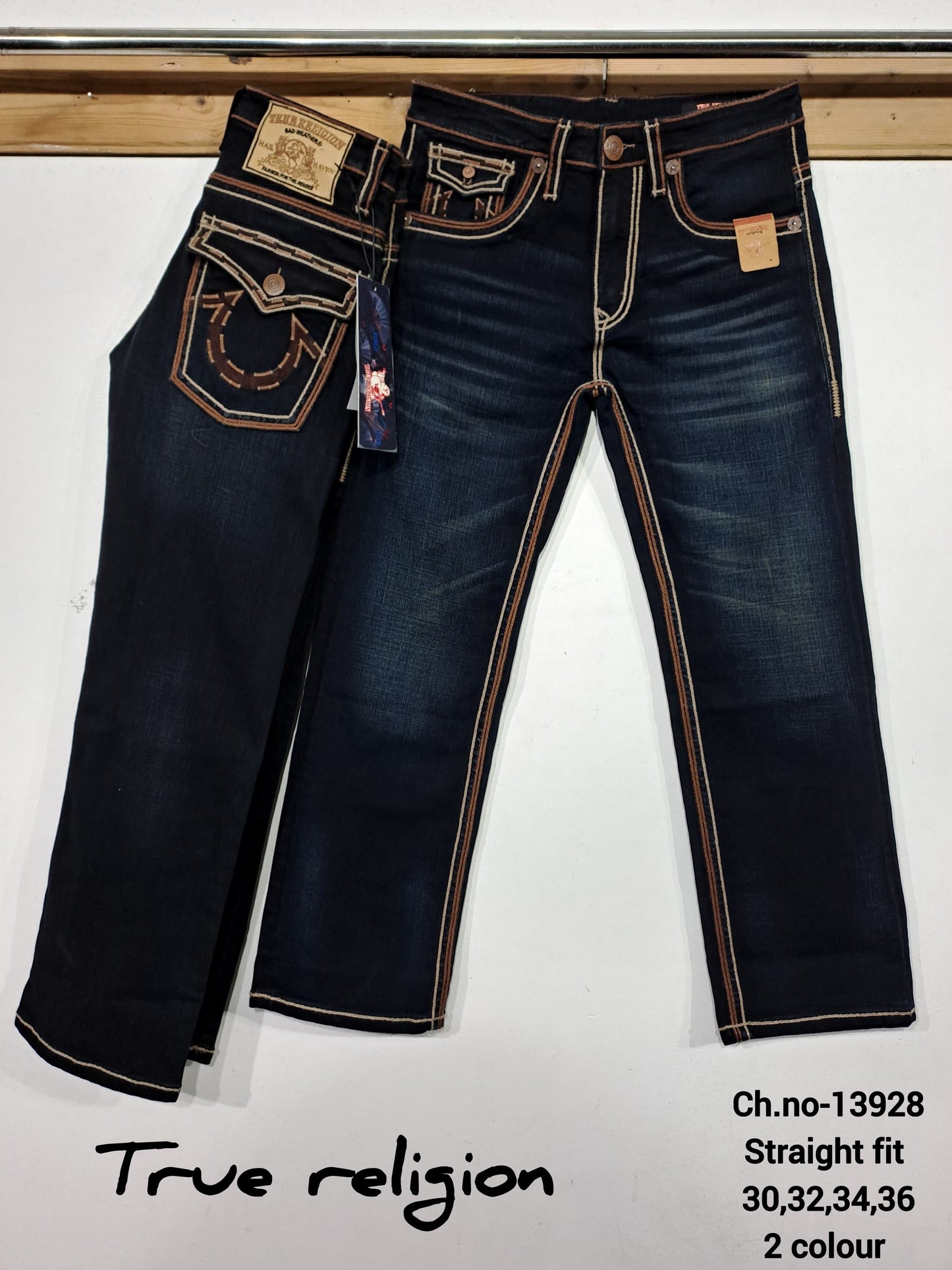 Tr Urt Dark Blue Brown Beige Thread Embroidery Work Lose Fit Jean DBF9211