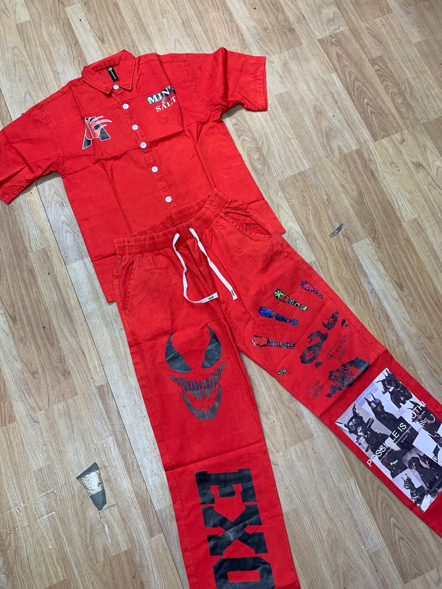 Important Coord Set Red Colour Mint & Salt Dog Print in Lower H9092