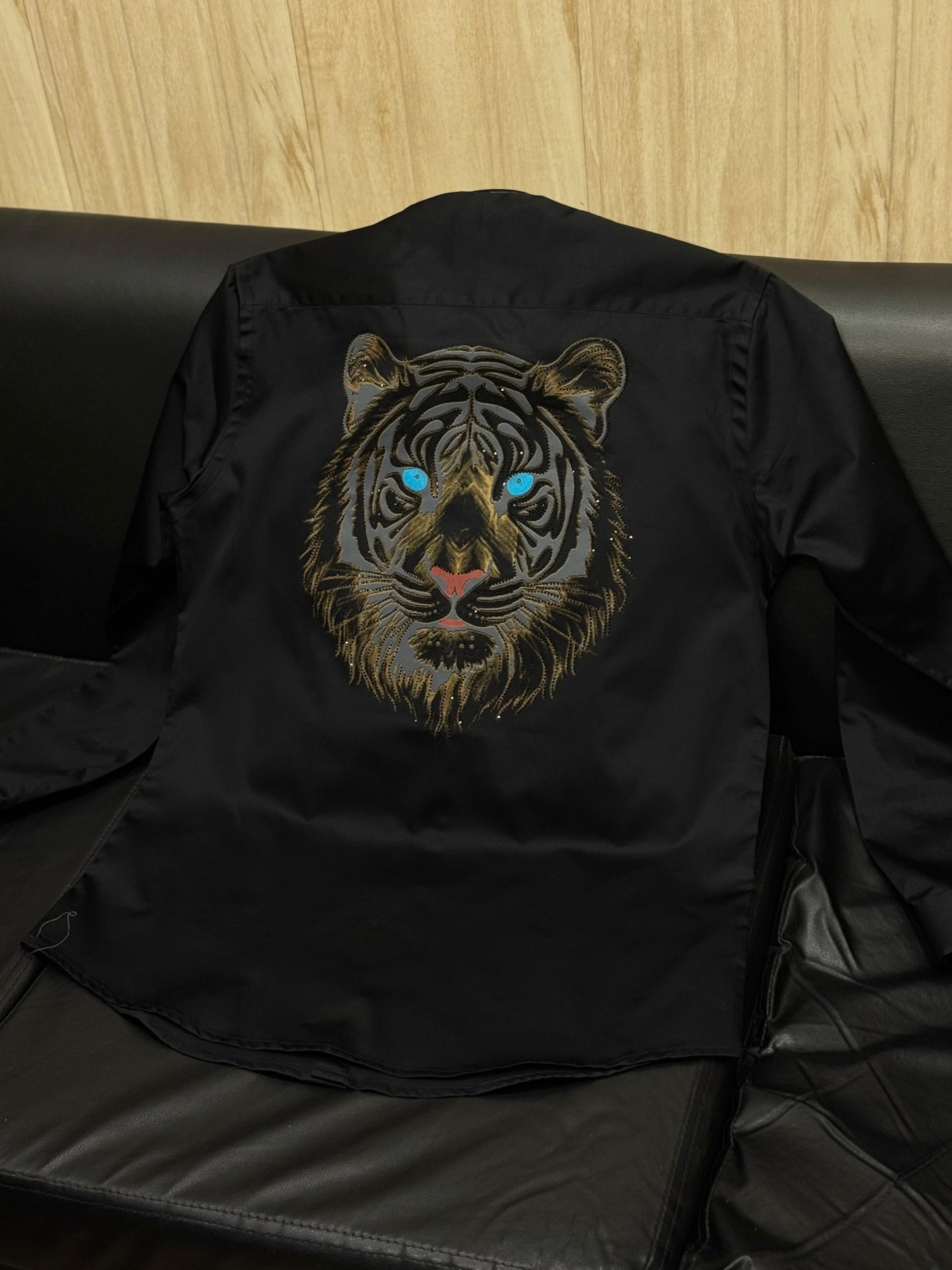 AQUARIUS Black Colour Tiger Black Gold Stud Design Premium Quality Full sleeve Shirt 2507
