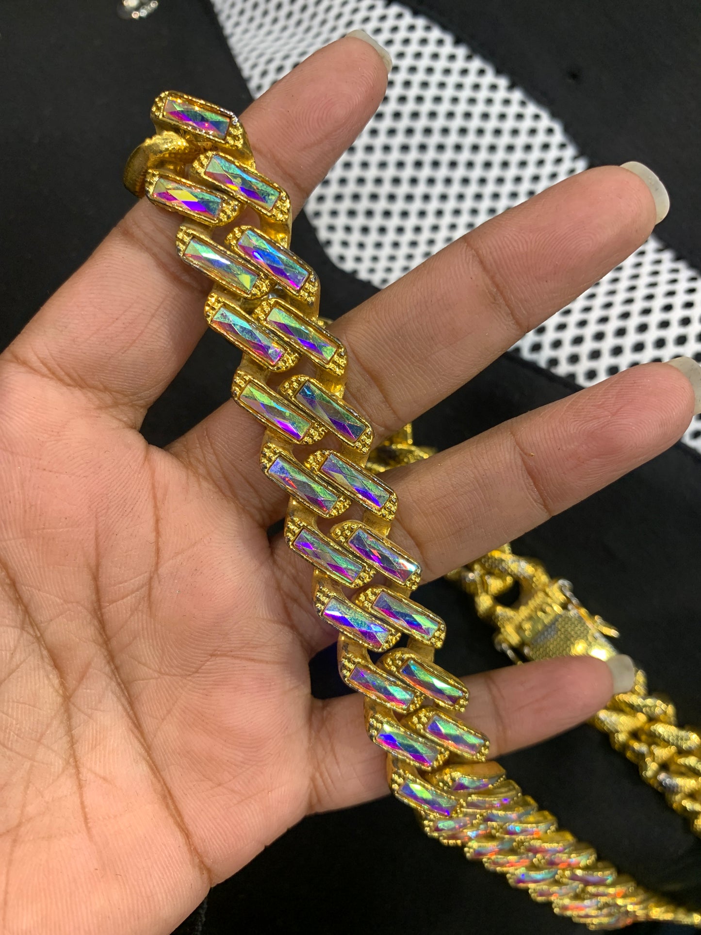 Gold Colour With Diamond Studded Cuban Chain