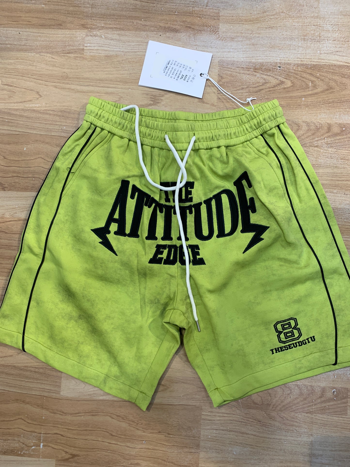 THE ATTITUDE EDGE Green Colour Black Embroidered Premium Quality Unisex Shorts 6825