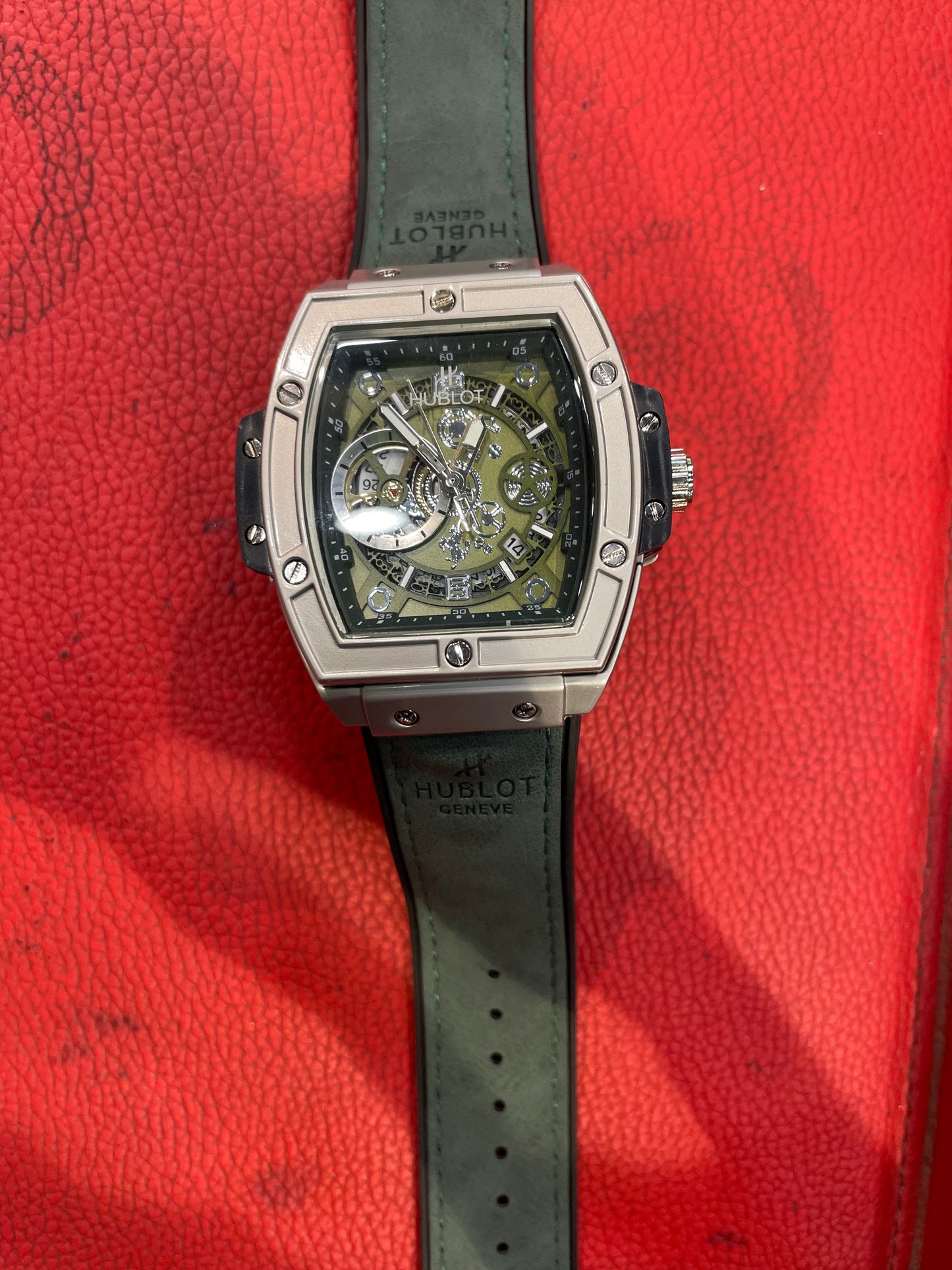 BUH HUB Green Strap Silver Green Dial Premium Quality Men’s Watch 990927