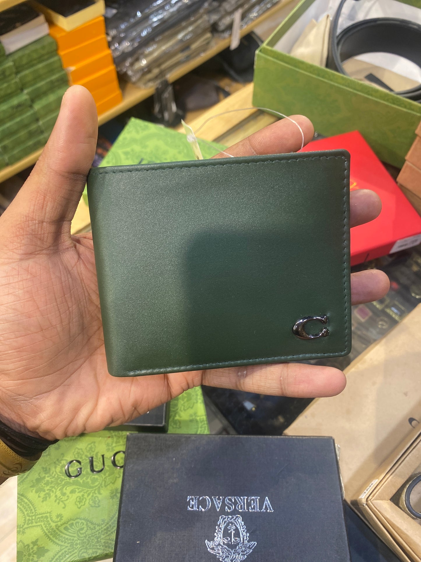 AOC COA Green Colour C Logo Genuine Leather Men’s Wallet 989232
