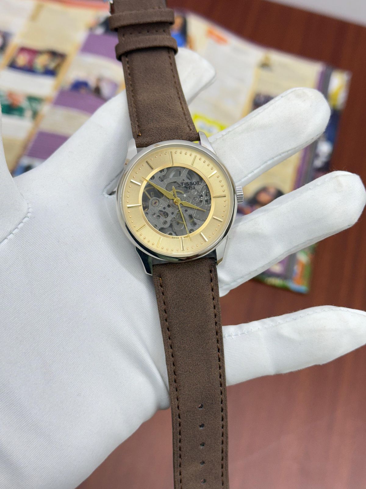 Tis Sit Brown Strap Golden Dial Automatic Heavy Machinery Men’s Watch 988724