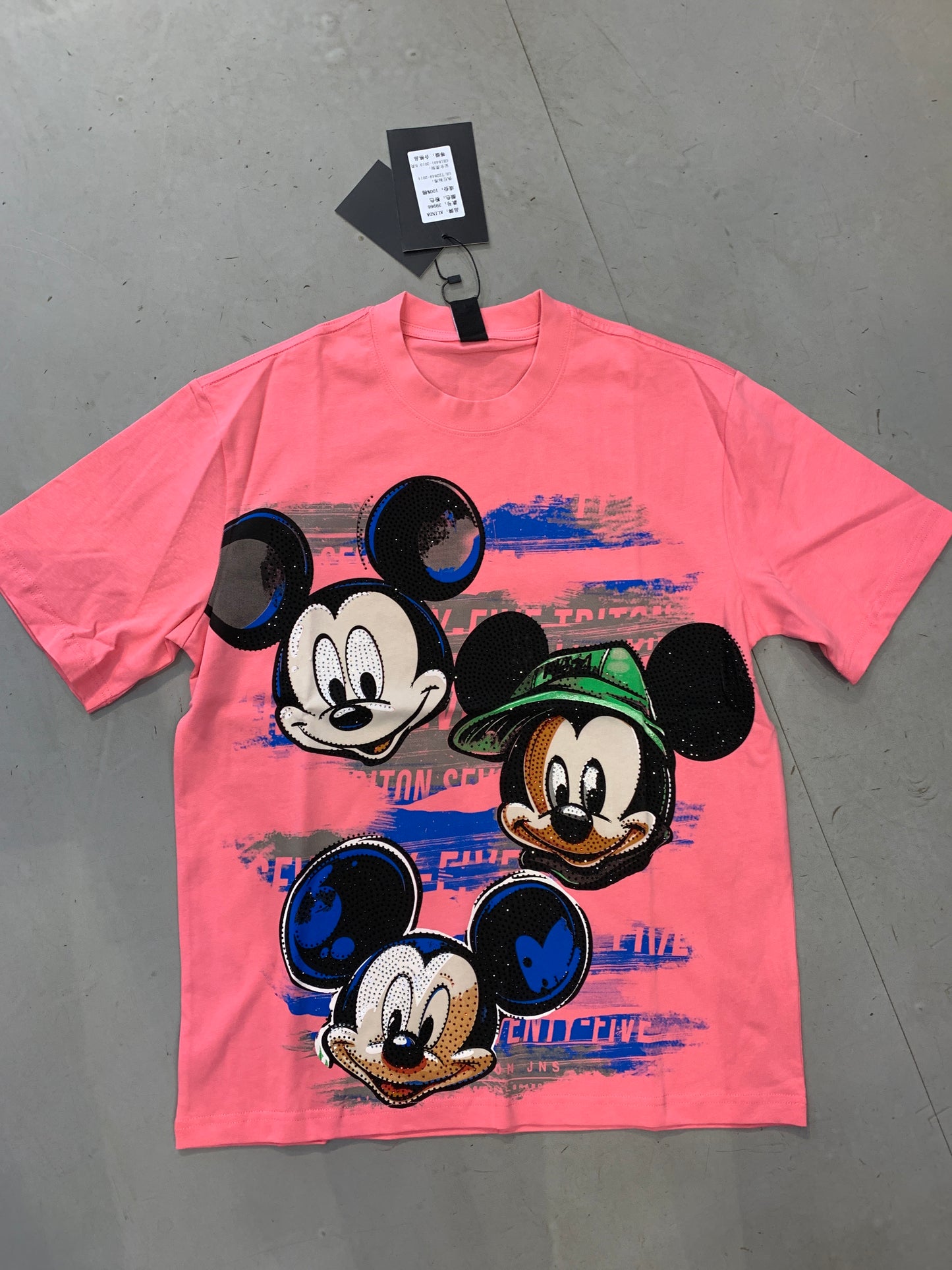 ALINDA HOMME Pink Colour Micky Face Stone Print Imported Oversized Unisex TShirt 39966