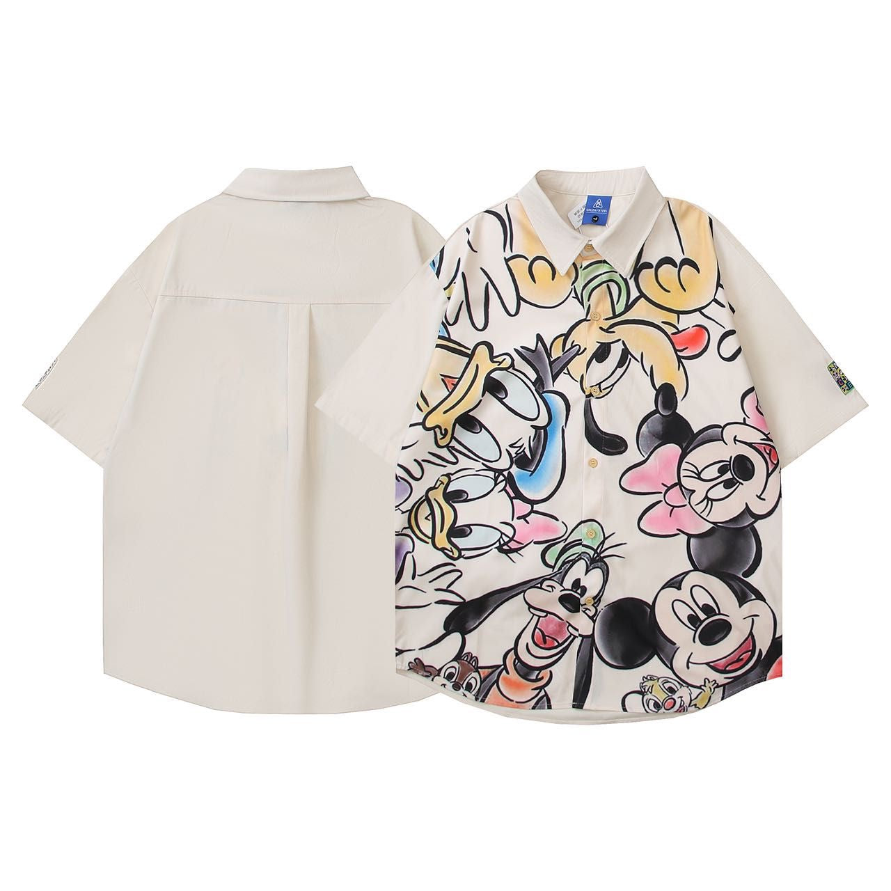 CHLEN RTEEL Cream Beige Yellow Blue Purple Pink Colour Cartoon Print Baggy Size Premium Shirt HY219