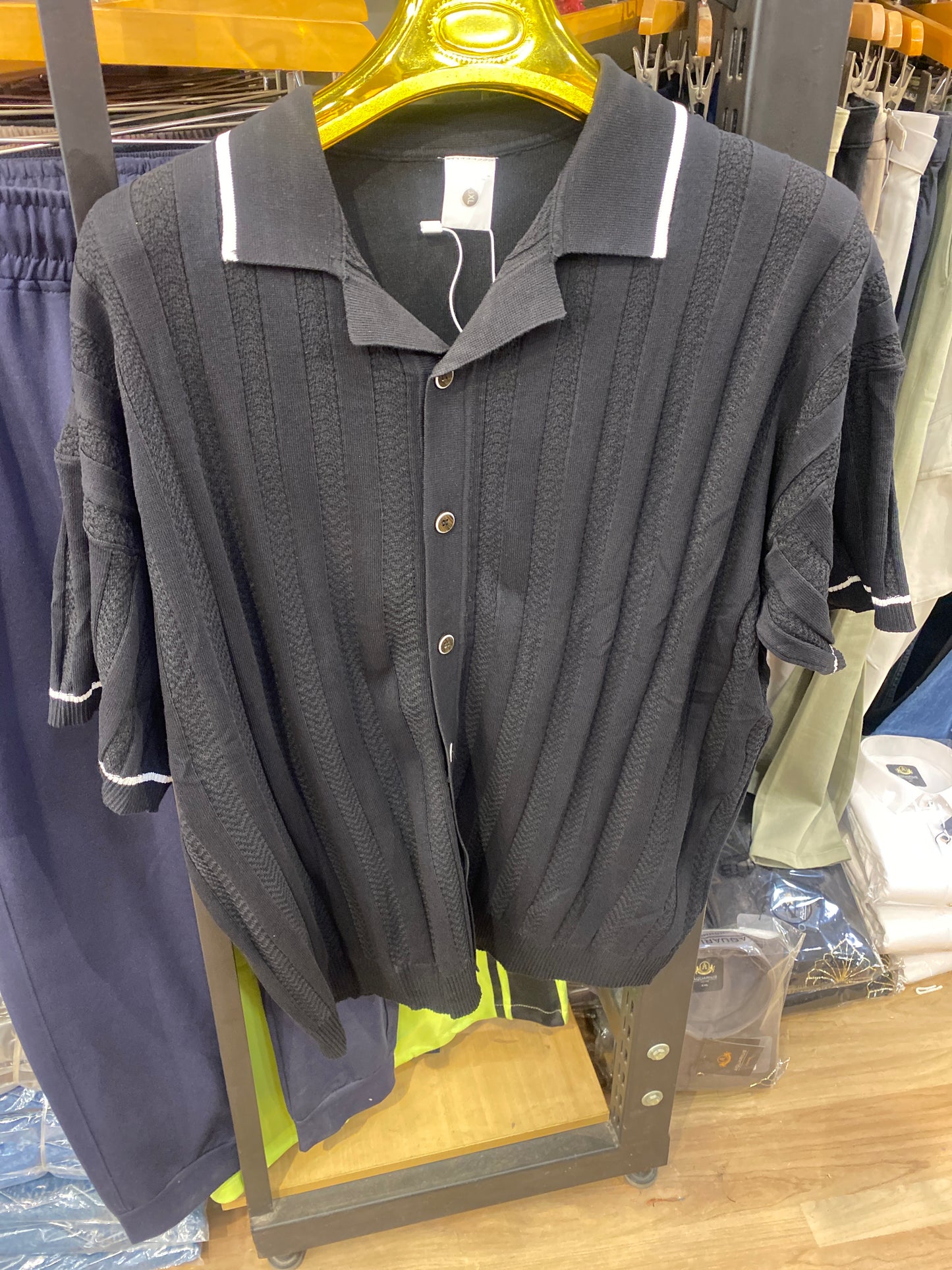 PERFECT FUSION Black Colour With knitted Designs Premium Quality Collar Shirt H9102