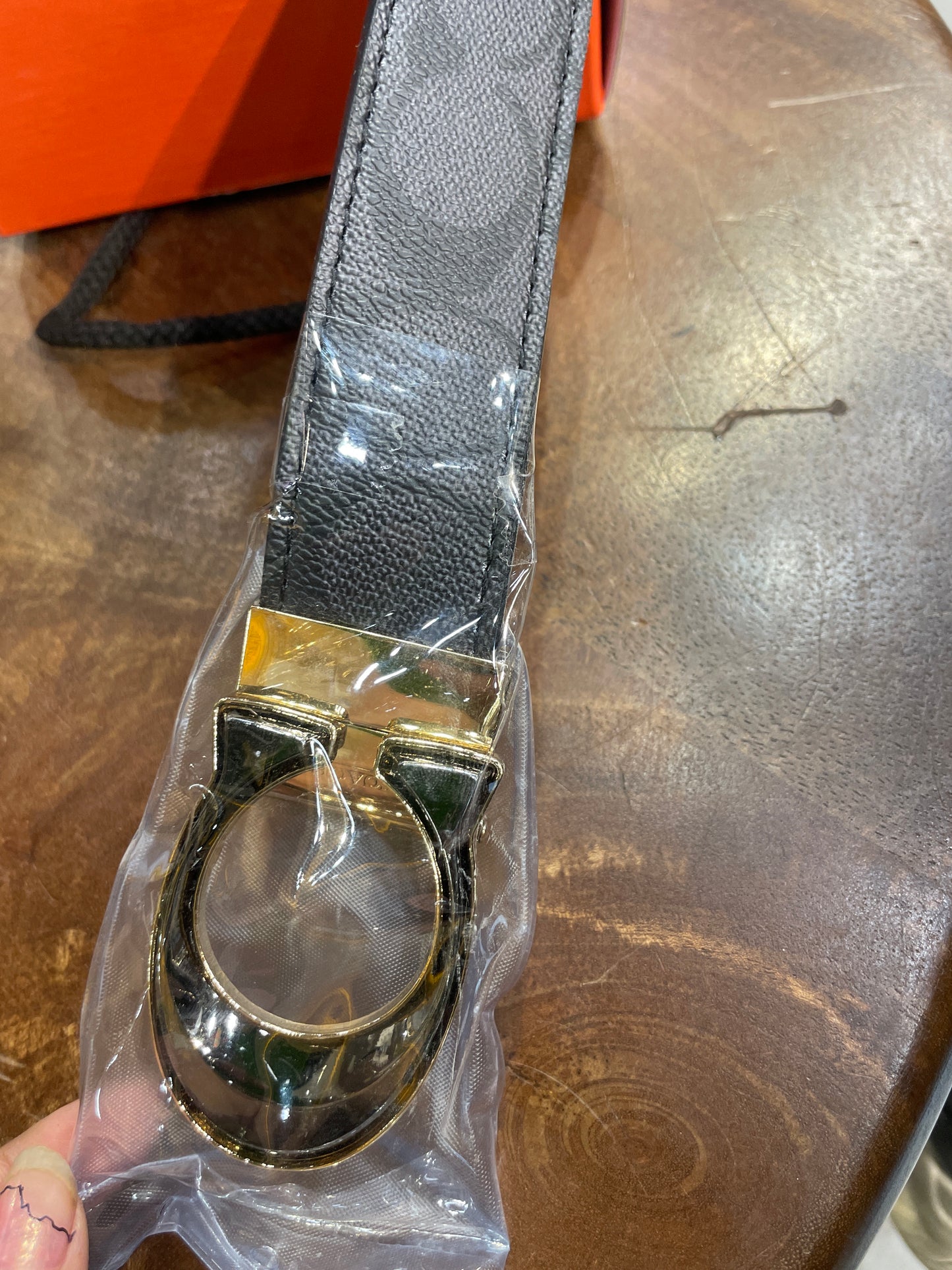 AOC COA Black Golden Buckle With Black Brown Double Side Strap Men’s Belt 989914