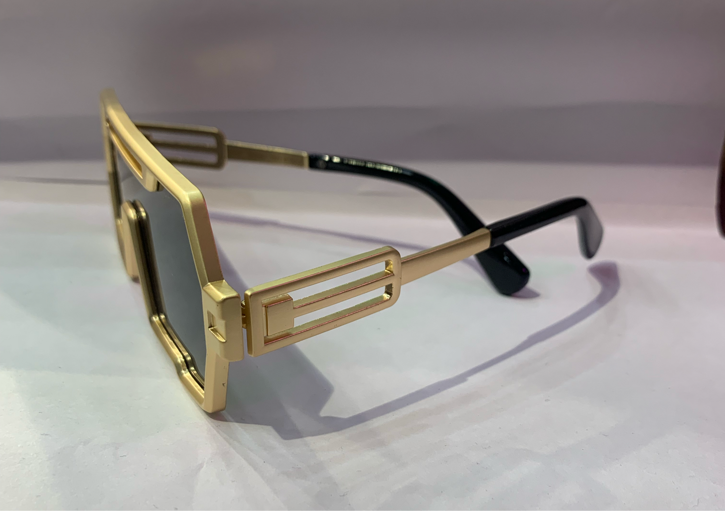 LAS FER Matt Gold Frame Black Shade Golden Stick Unisex Sunglasse
