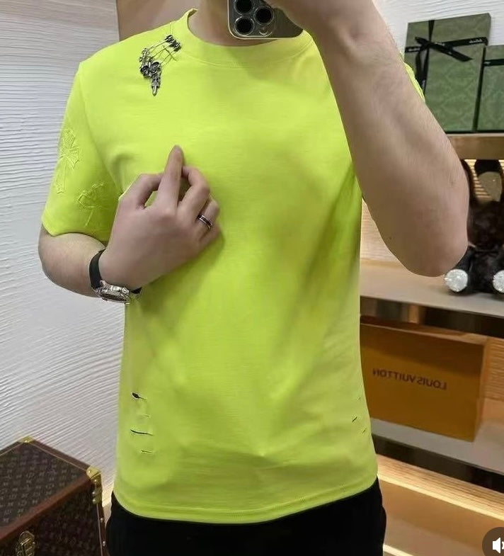 Helador Chr RHC Neon Green Colour Cut Print safety pin T-Shirt 83280