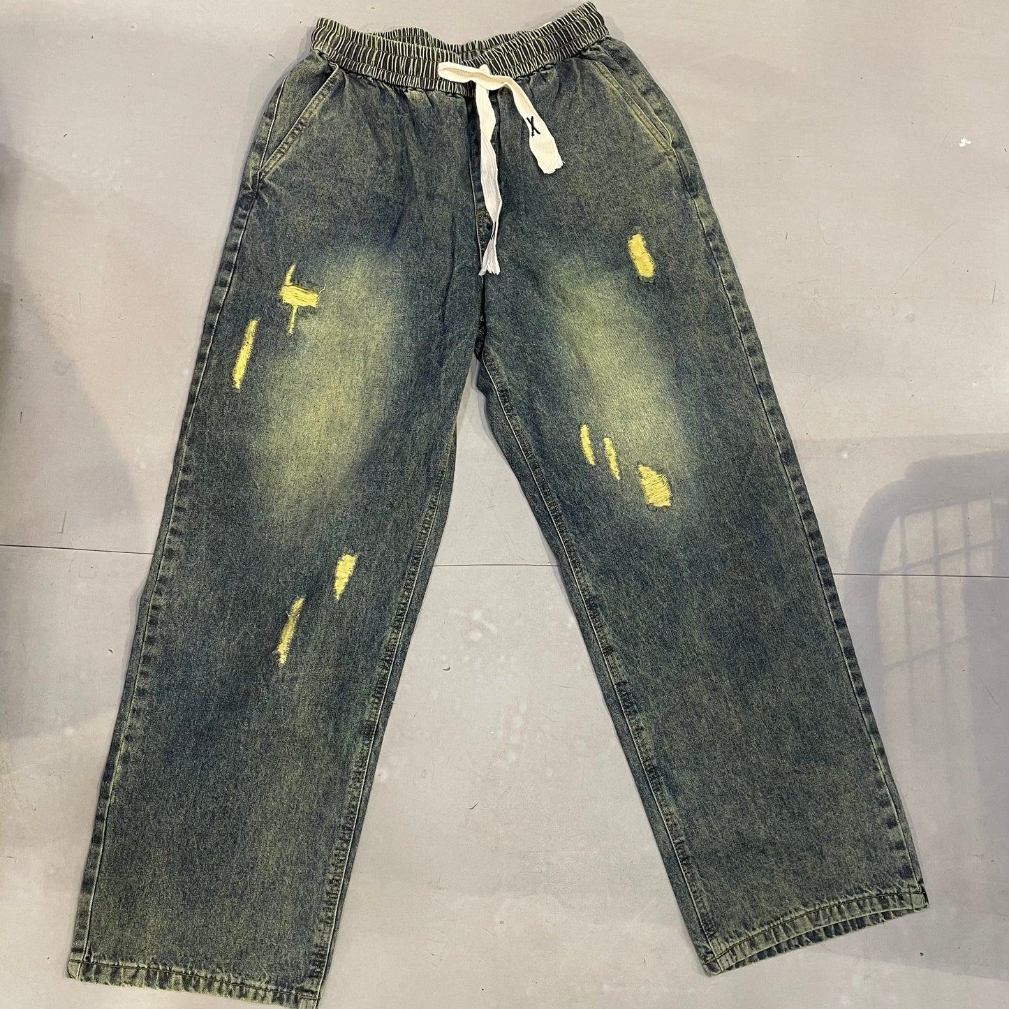 JJXZ Greenish Shade Rugged Denim Stretch Fit Jogger Style Jeans 5633