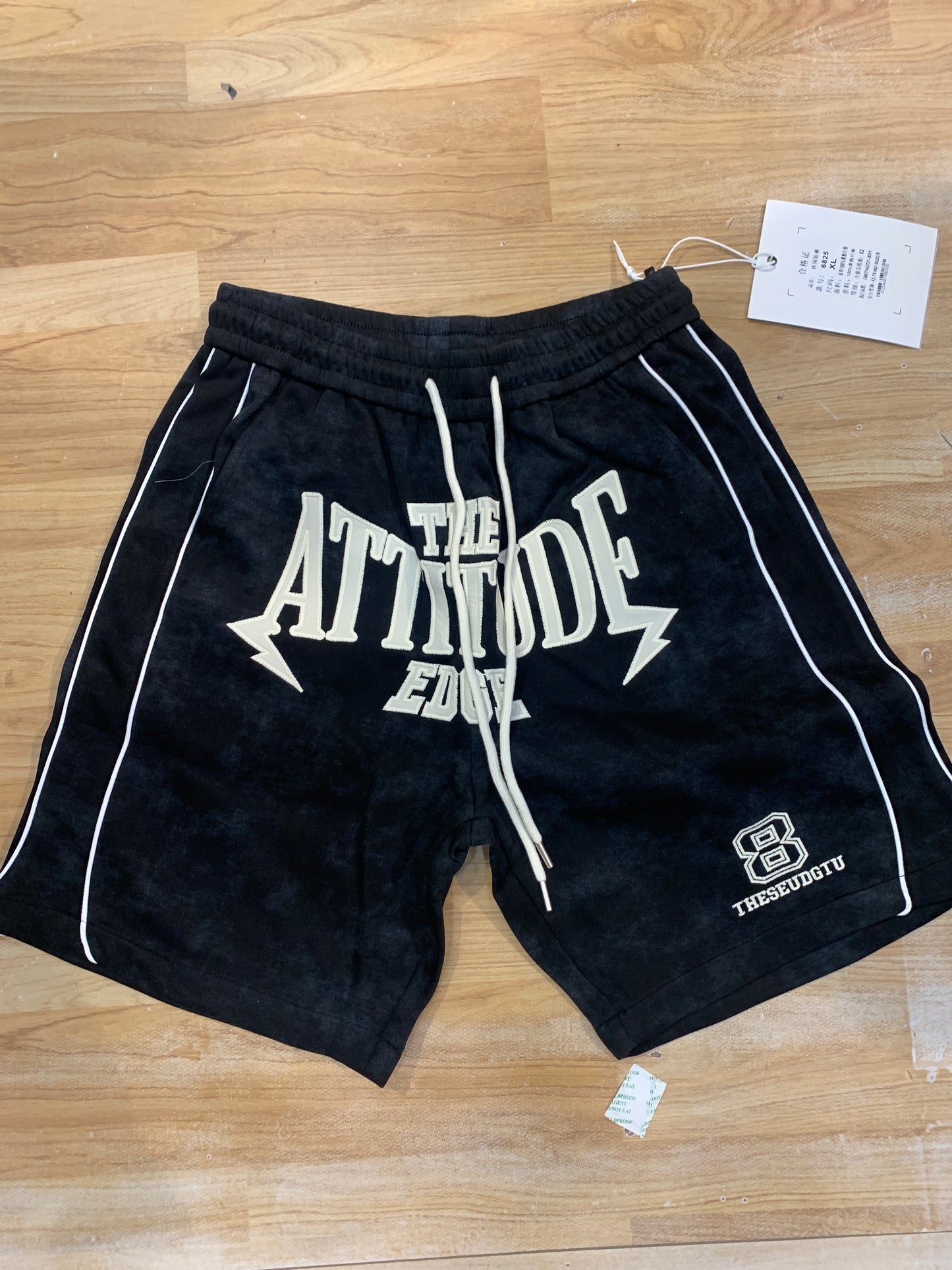 THE ATTITUDE EDGE Black Colour Cream Embroidered Premium Quality Unisex Shorts 6825