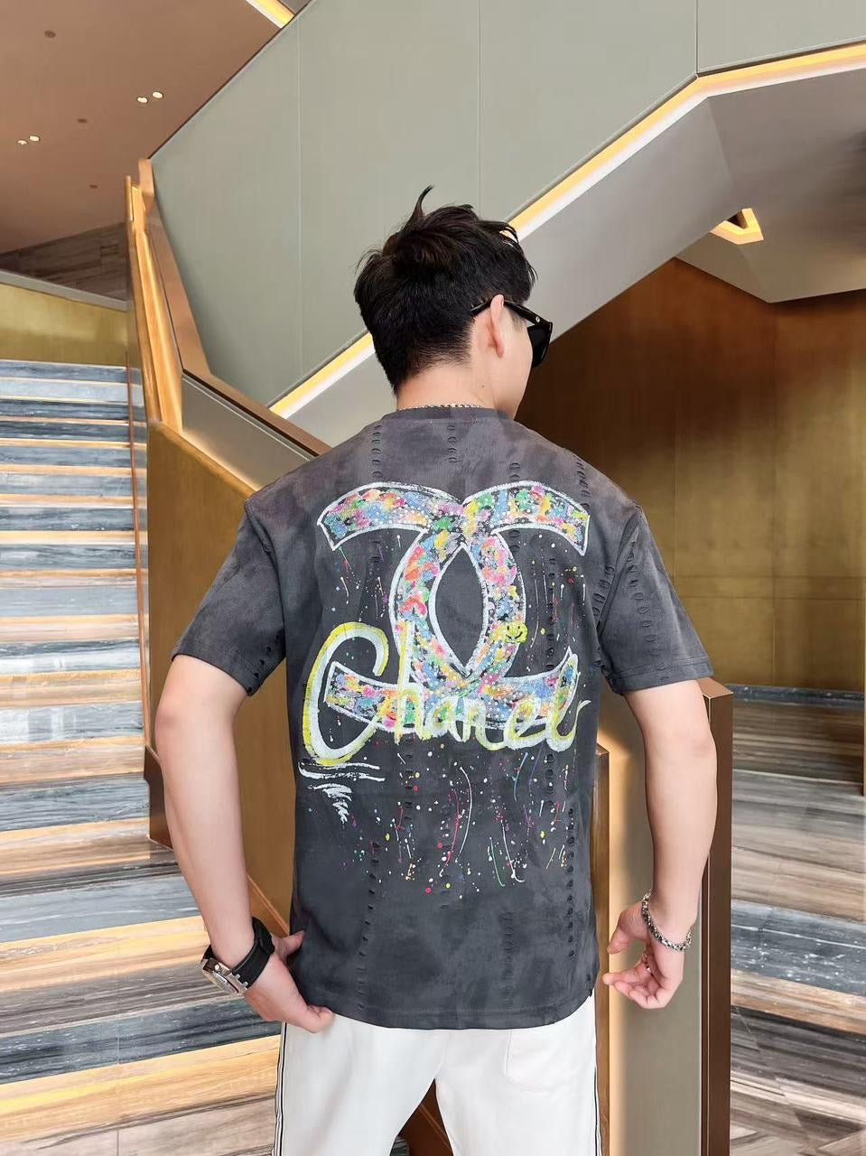 AHC CHA Grey Tshirt Multi Print Regular Fit Stone Back Print 25104