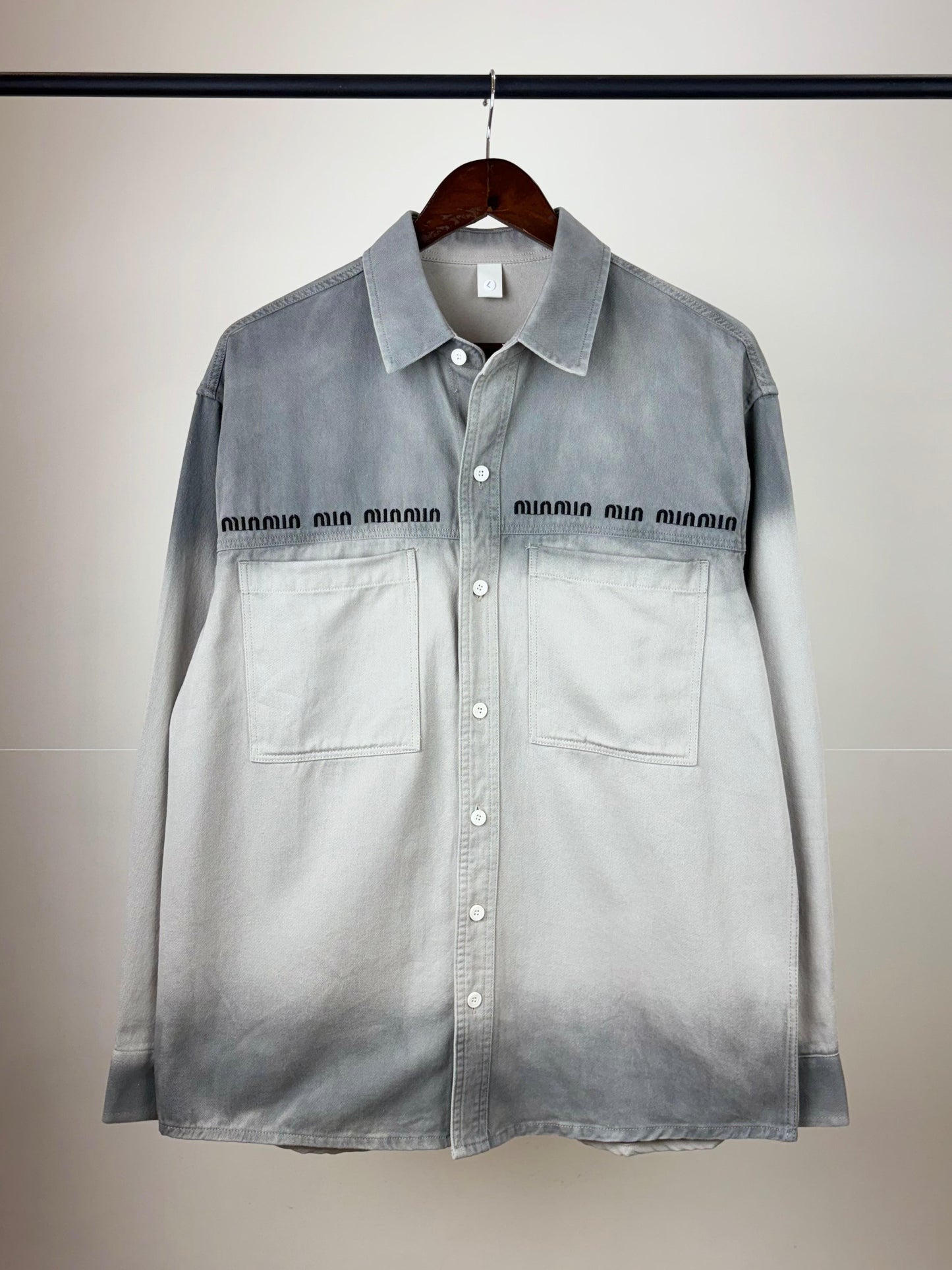 Uim Miu Dark Grey Cream Dual Tone Double Pocket Full Sleeve Shacket 3723