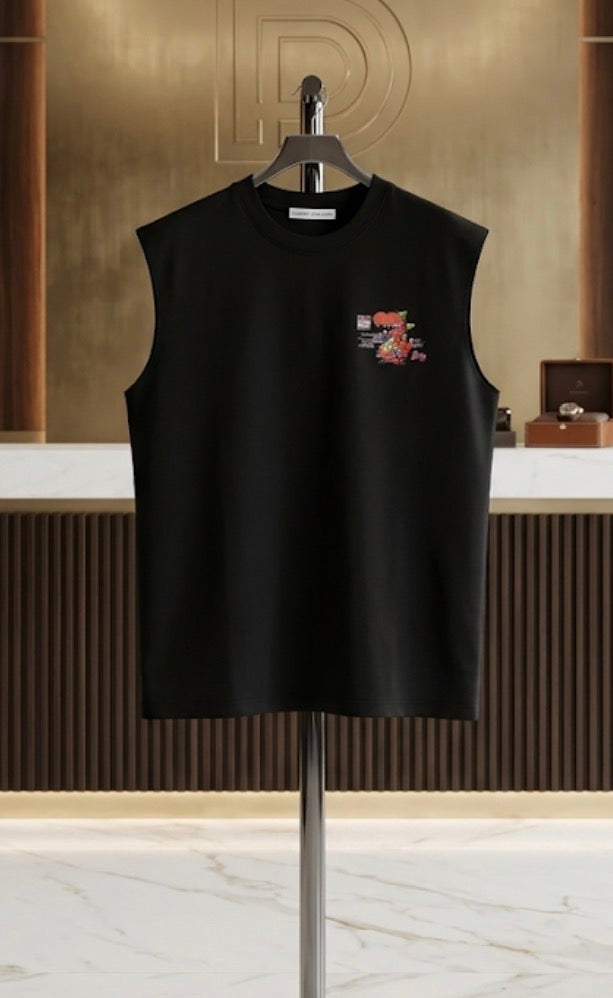CHEN YI Black Colour Vision Stret Wear Print Cut Sleeve Sando CY2709