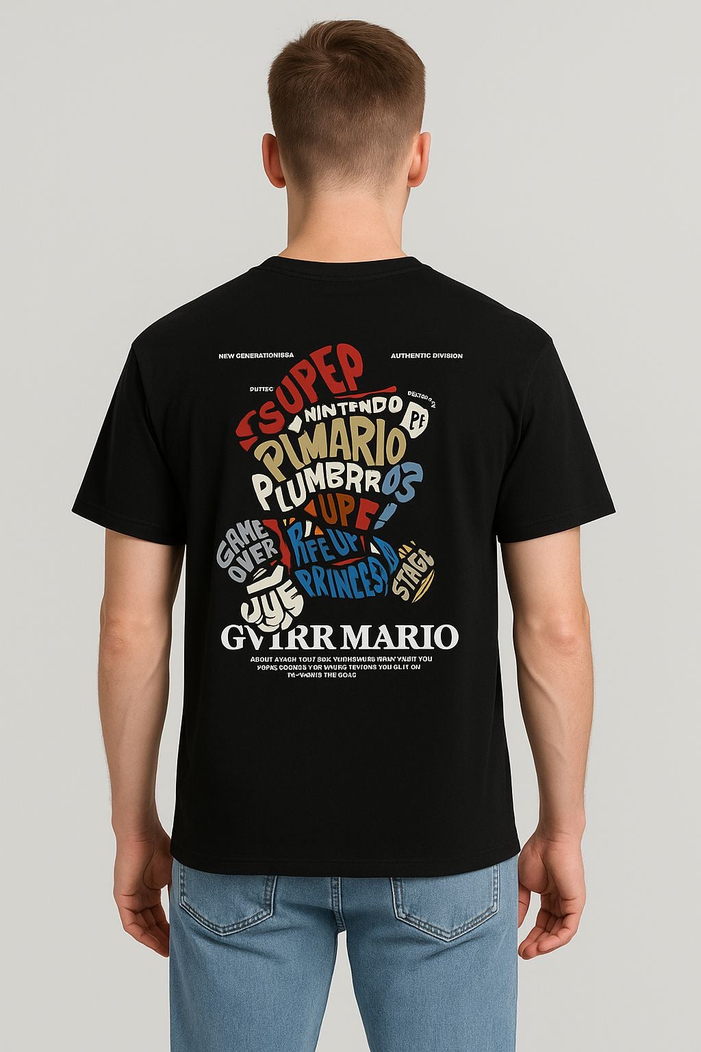 Raz Zar Black Colour EST.1988 Mario Back Print T-Shirt 5584