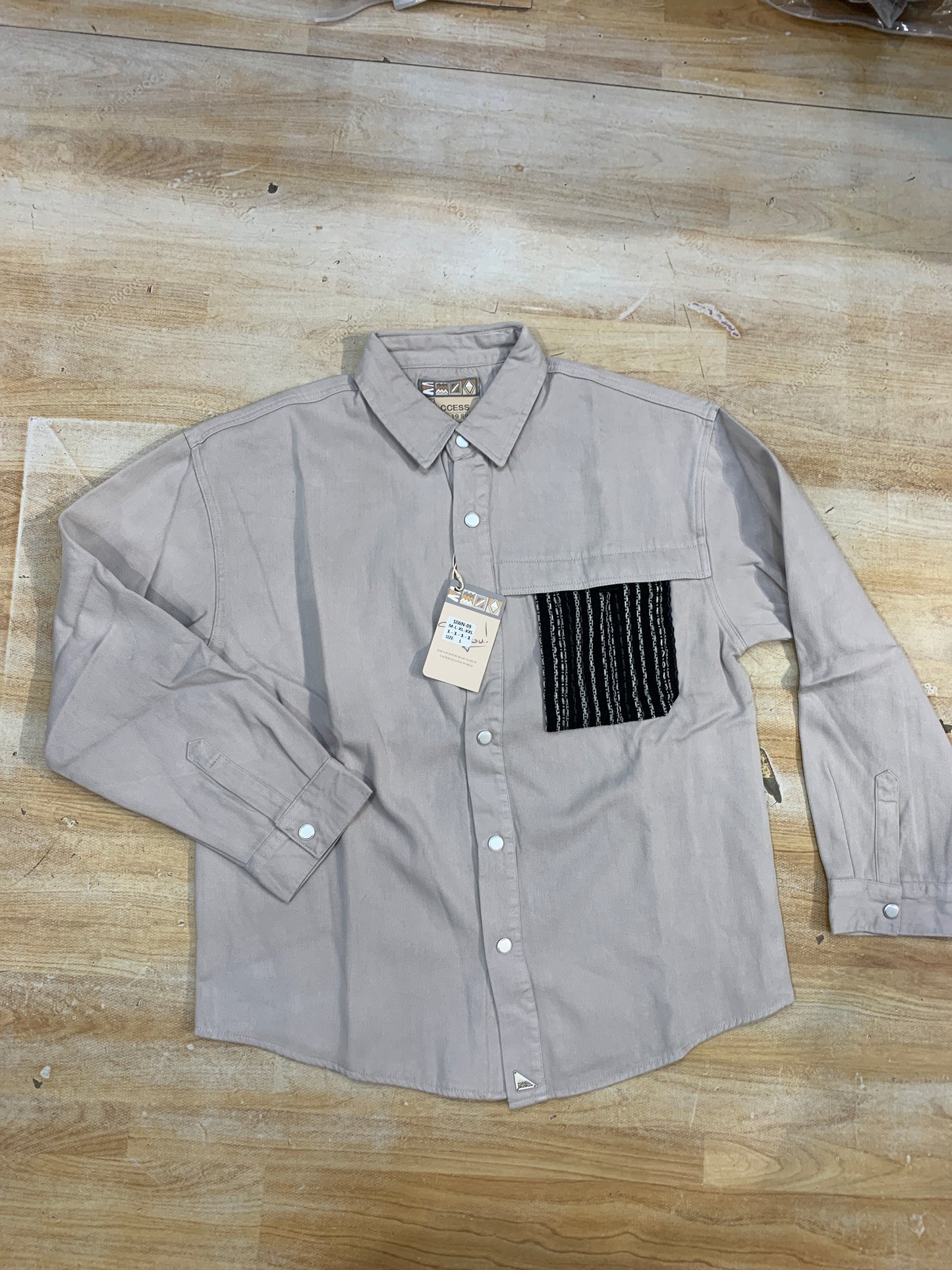 ACCESS Grey Colour Black Pocket Imported Denim Shacket SIWN-09