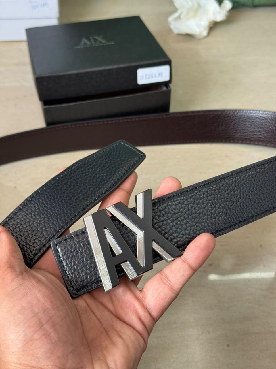 MRA ARM Black Silver Buckle Brown Black Double Side Strap Men’s Belt 991373