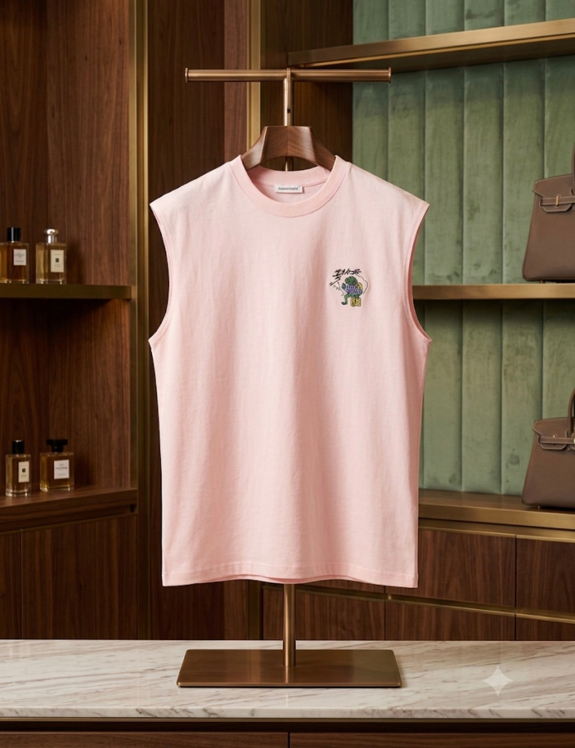 CNSD HOMME Pink Colour Indi Shop Print Cut Sleeve Sando NQ2716