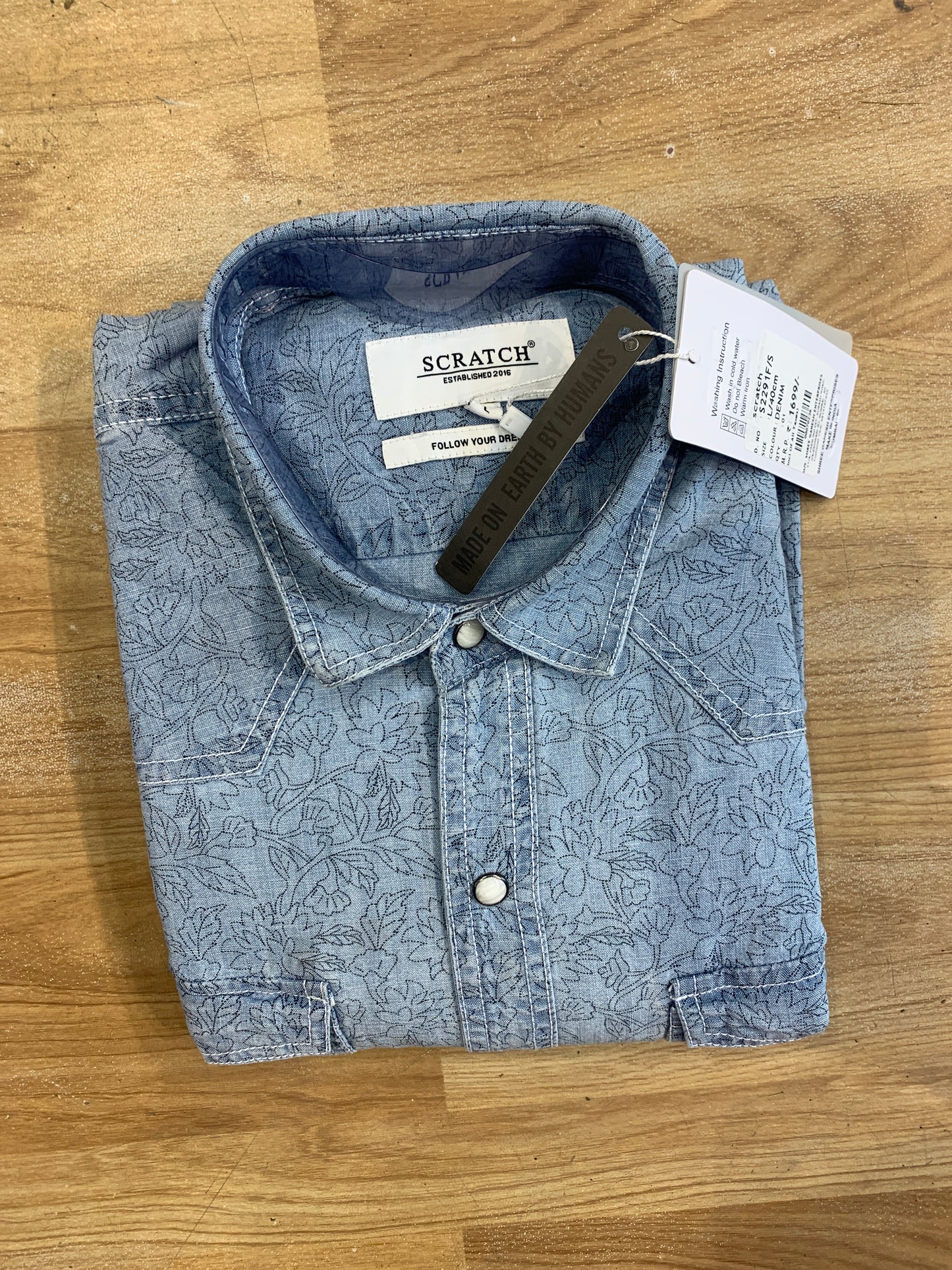 Blue Flower Print SCRATCH Shirt Full Sleeve 00070236