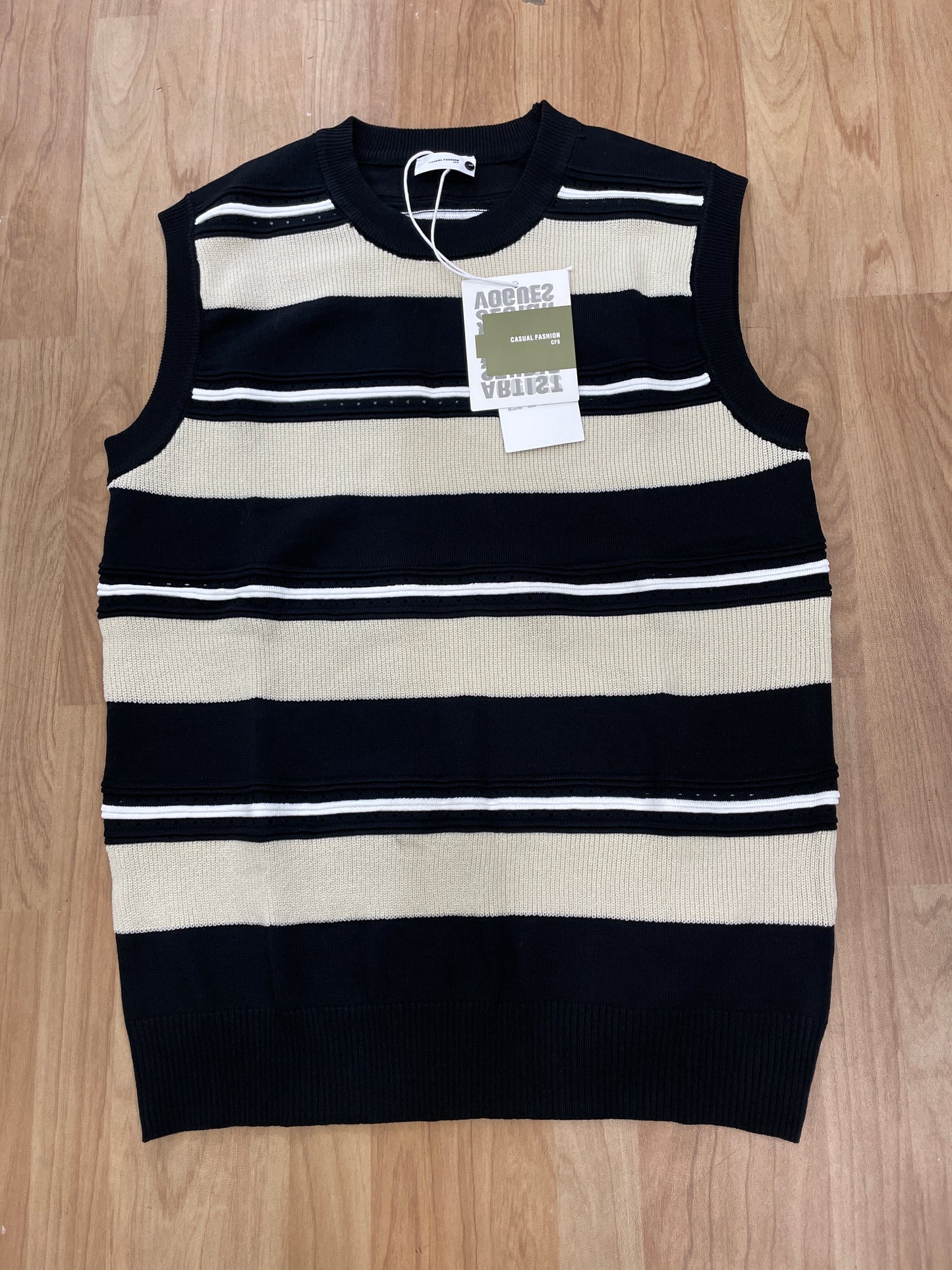 Casual Fashion Black Colour Cream White Lining Premium Quality Tank Top 26108