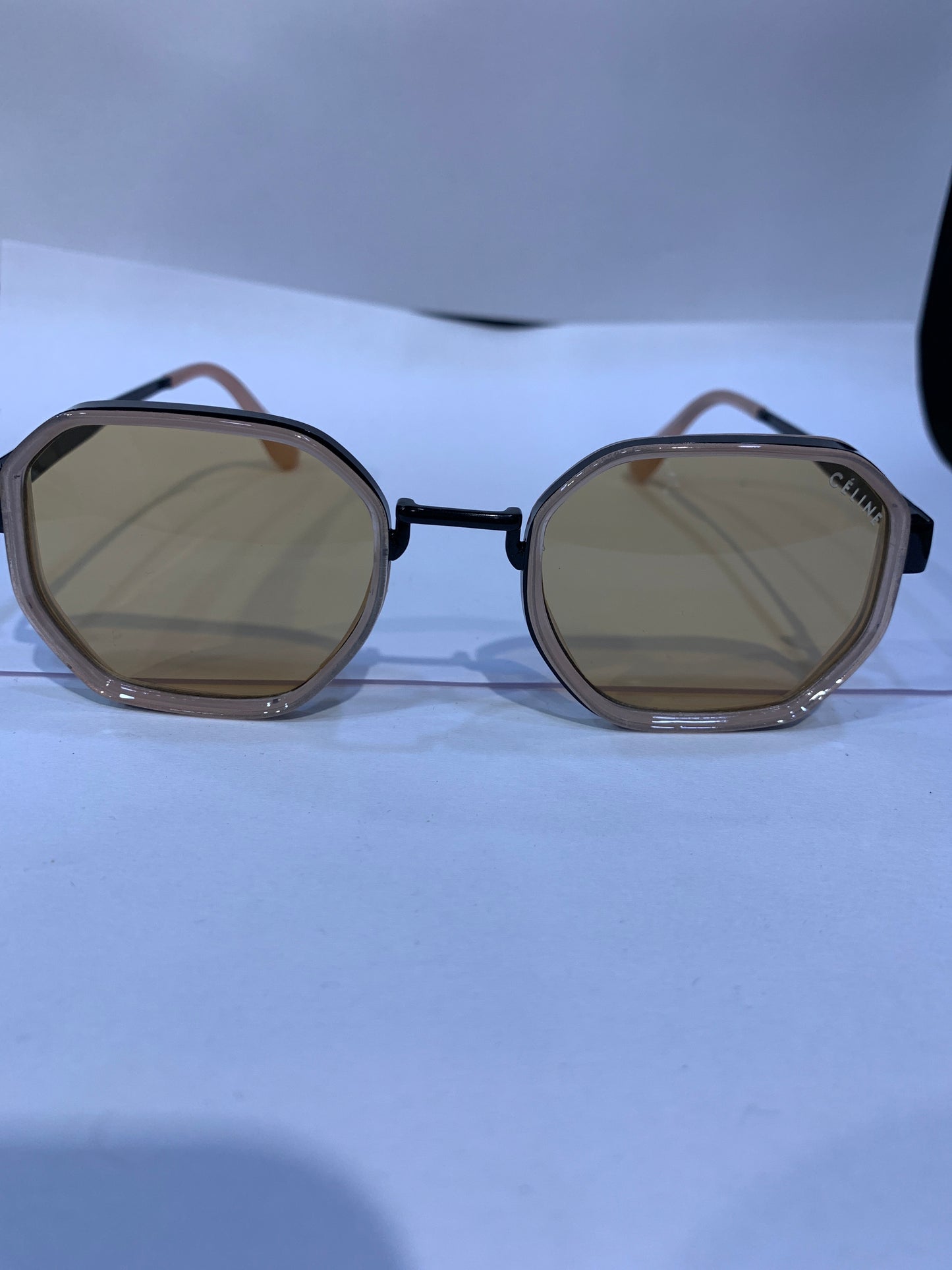 LEC Peach Black Frame Brown Shade Unisex Sunglasses C-556 57 18 140