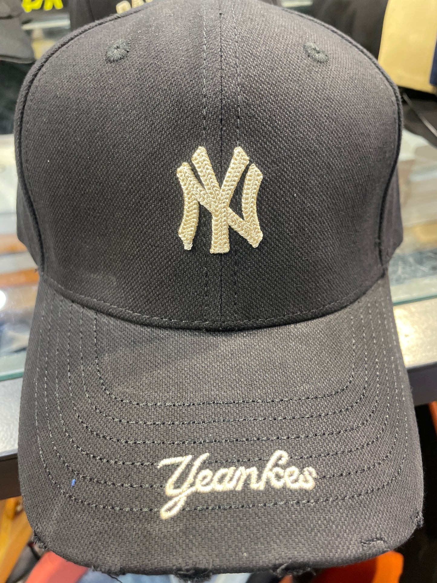 YN Black Colour Cream Embroidery Logo Imported Premium Quality Unisex Cap 990793