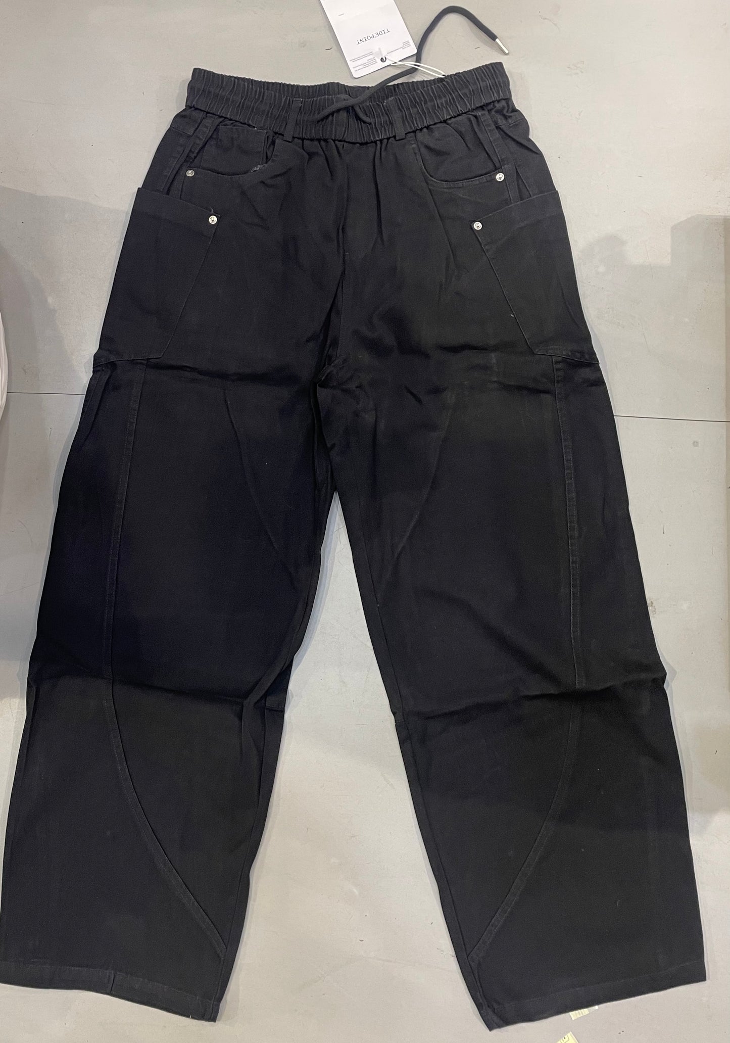 TIDE’POINT Korean Style Black Baggy Fit Denim Cargo Pants 7016