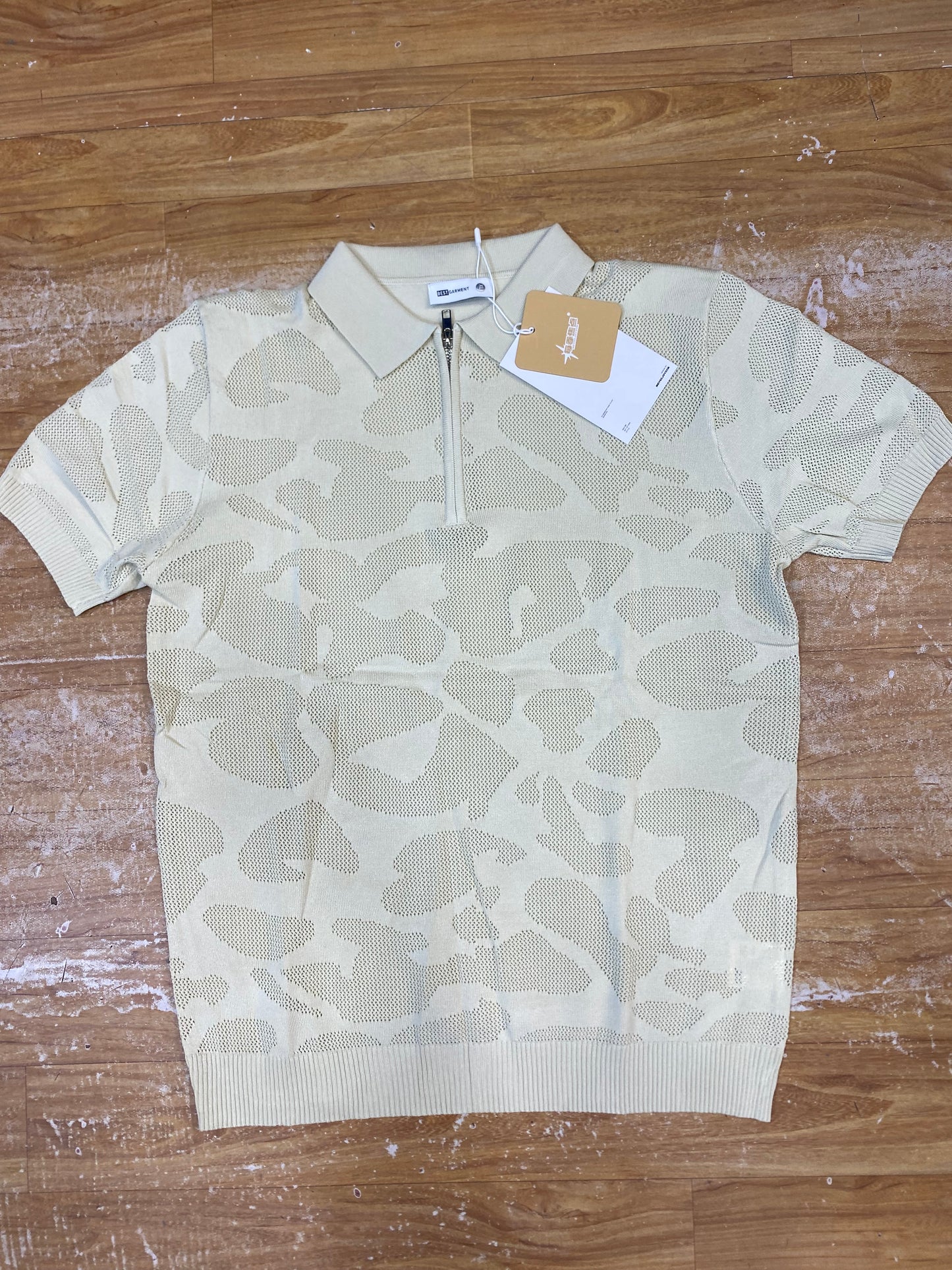 Best Garment Cream Colour Half Zip Knitted Premium Quality Unisex Collar T-Shirt T68015