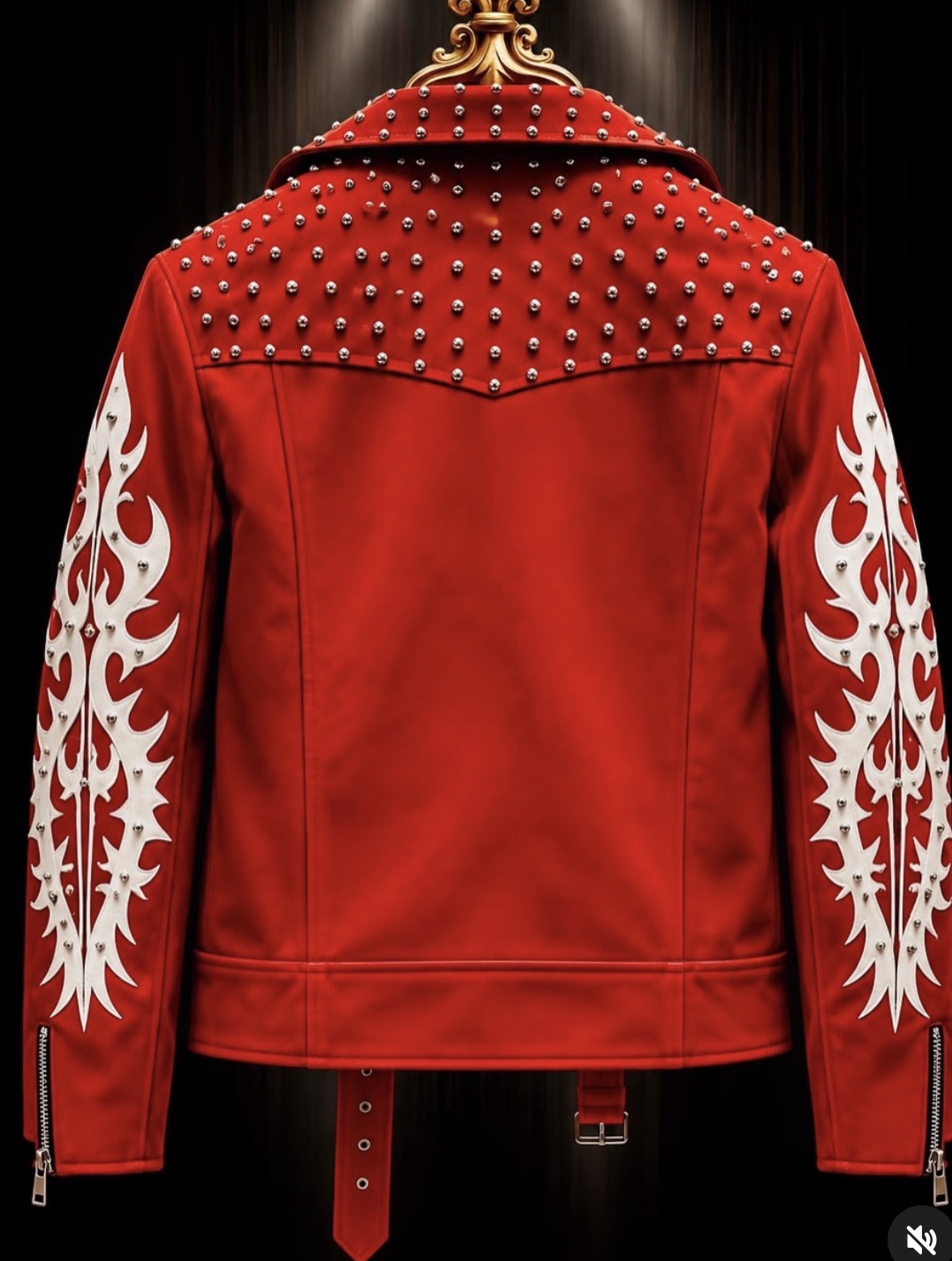 Hot Trousers Glossy Red Colour Stud White Embroidery Print Multy Zip Italian Leather Imported Jacket 8606-7-A
