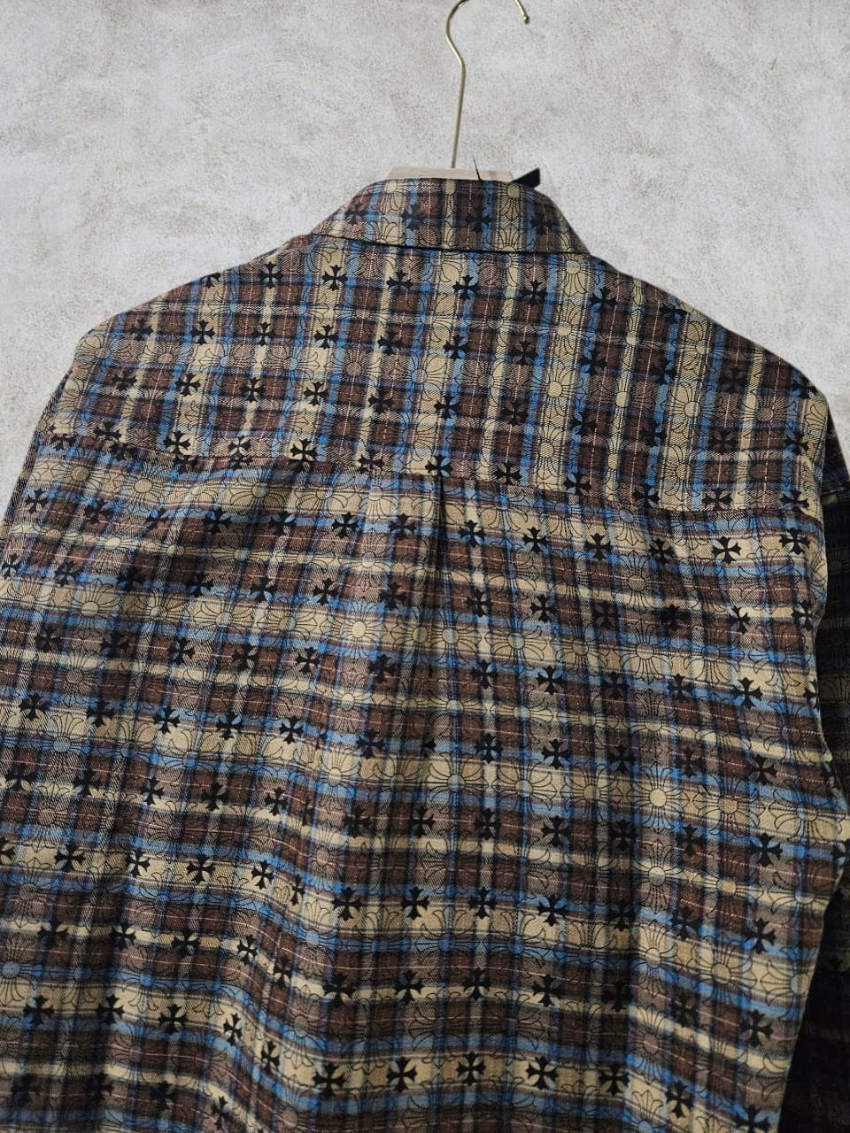 VOUGUE CHR Brown Beige Blue Check With Black Logo Print Premium Quality Men’s Shirt 990405