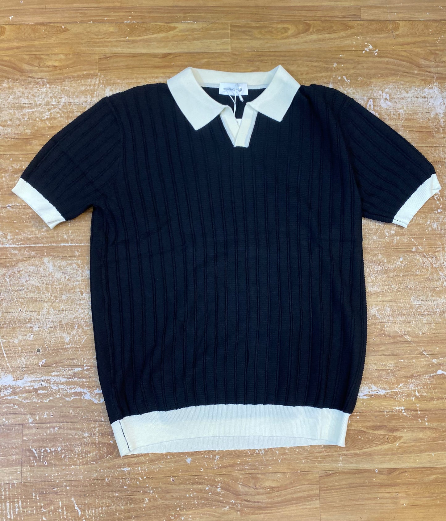 Ultimate Details Black colour Knitted White Collar Premium Quality Unisex Collar T-Shirt K87017