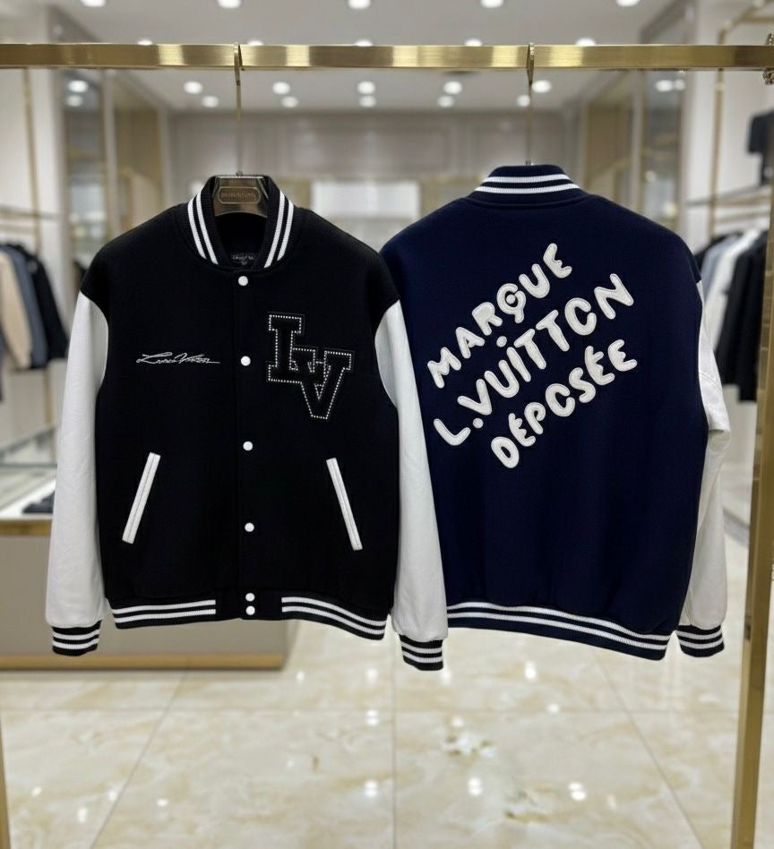 UOL LOU VL Black White Colour With Front Back Patch Work Premium Quality Varsity Jacket MZ-011