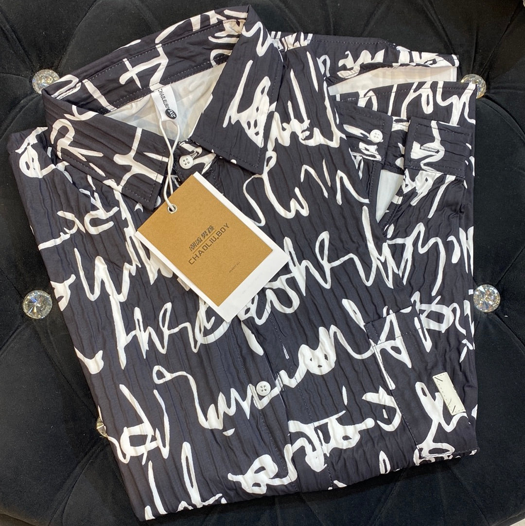 Chaoliu Boy Black Colour White Print Full Sleeve Shirt 930