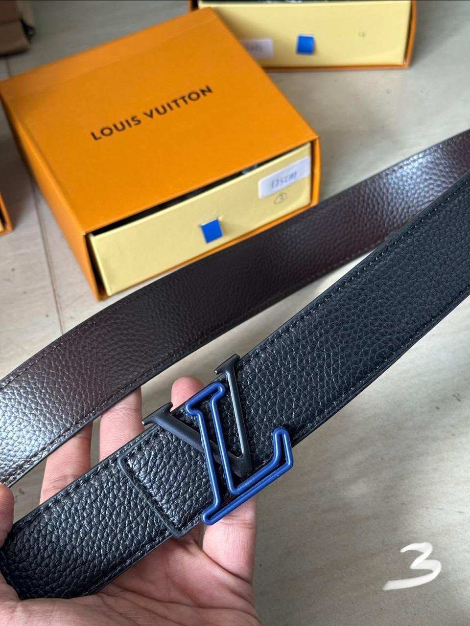 UOL LOU Black Blue Buckle Black Brown Strap Premium Quality Men’s Belt 991383