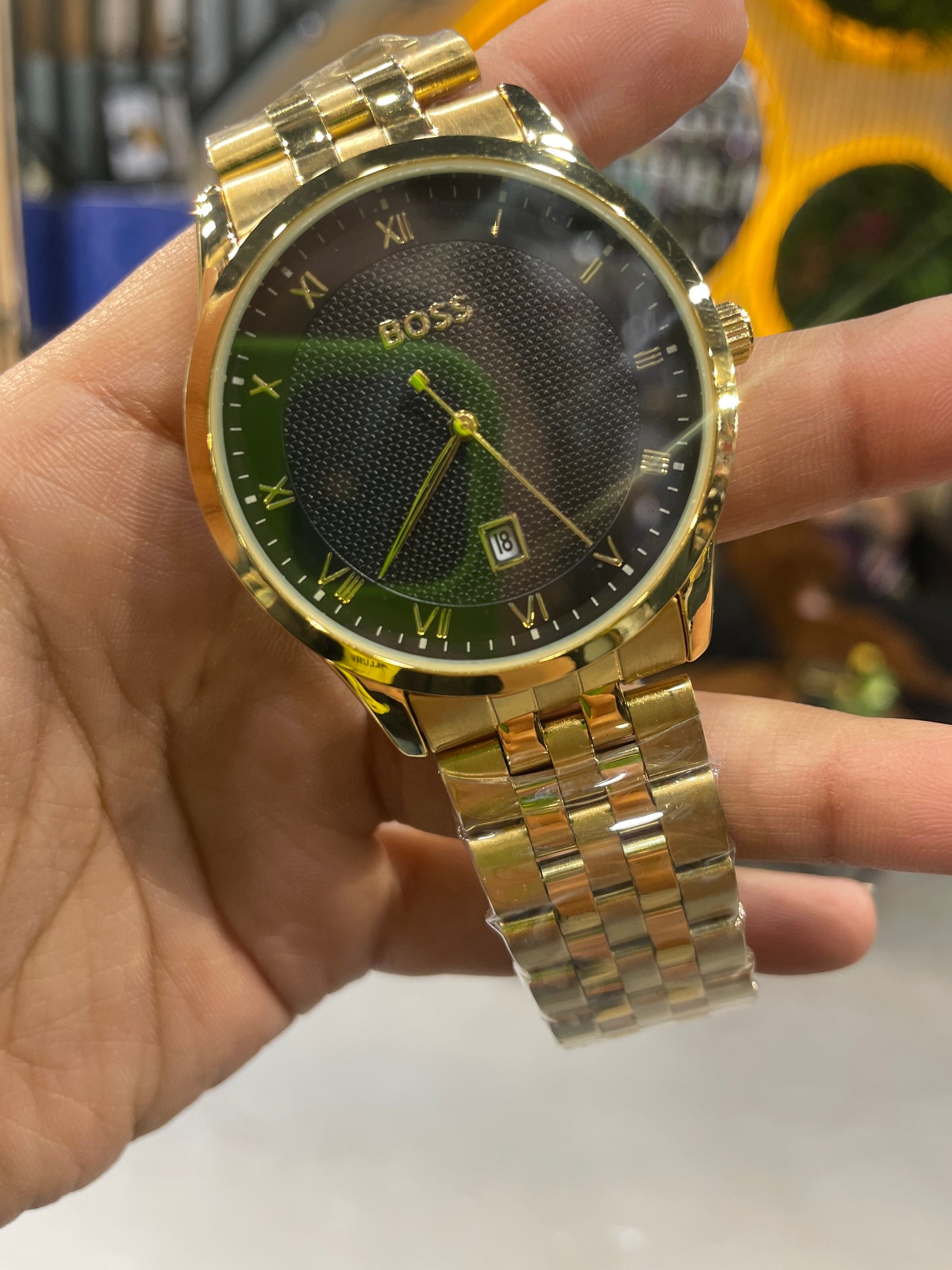 SOB BOS Black Dial Golden Chain Date Working Men’s Watch 990635