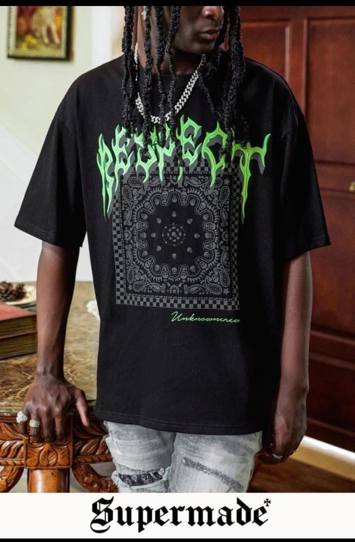Special Black Colour With Front Print Premium Quality Cotton Fabric Drop Shoulder Tshirt 65720