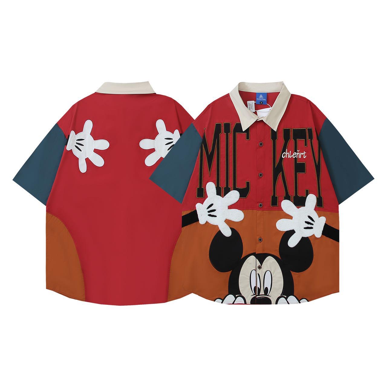 CHLEN RTEEL Red Mustard Colour Micky Print Baggy Size Premium Shirt Yh692