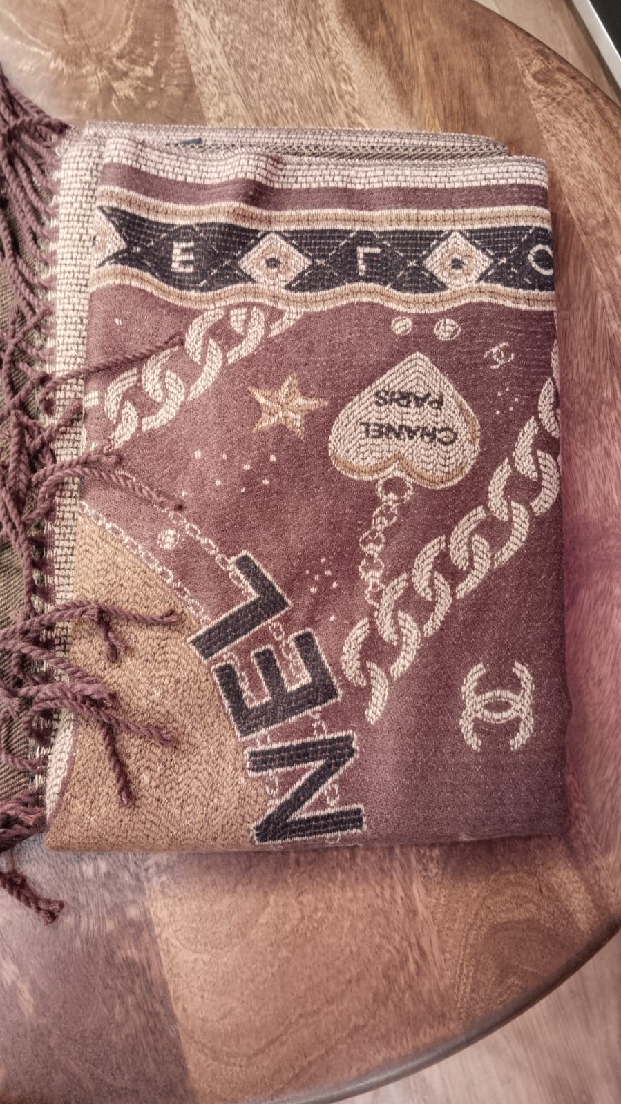 Ahc Dark Brown Colour With Heart Chain Print Winter Muffler 0299