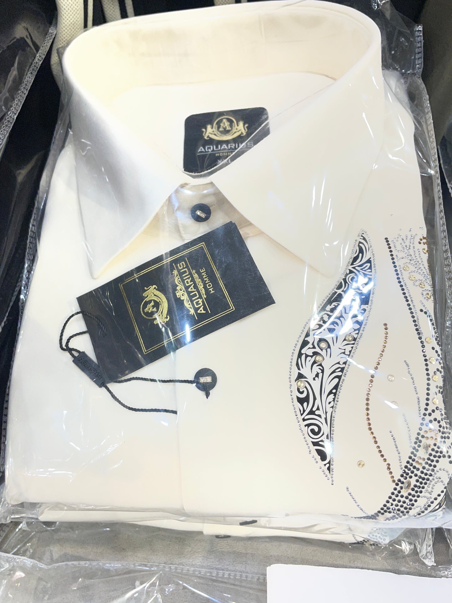 AQUARIUS Cream Colour Gold Black Silver Stud Design Premium Quality Full sleeve Shirt 2618C