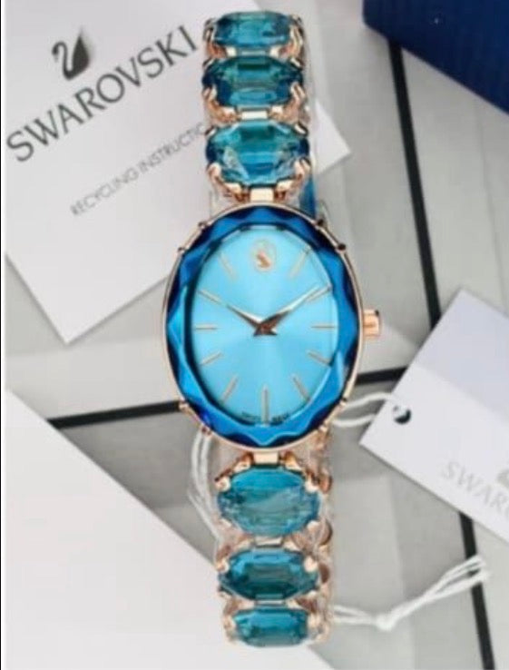 Aws Swa Copper Blue Stud Chain Blue Dial Working Premium Quality Ladies Watch 989858