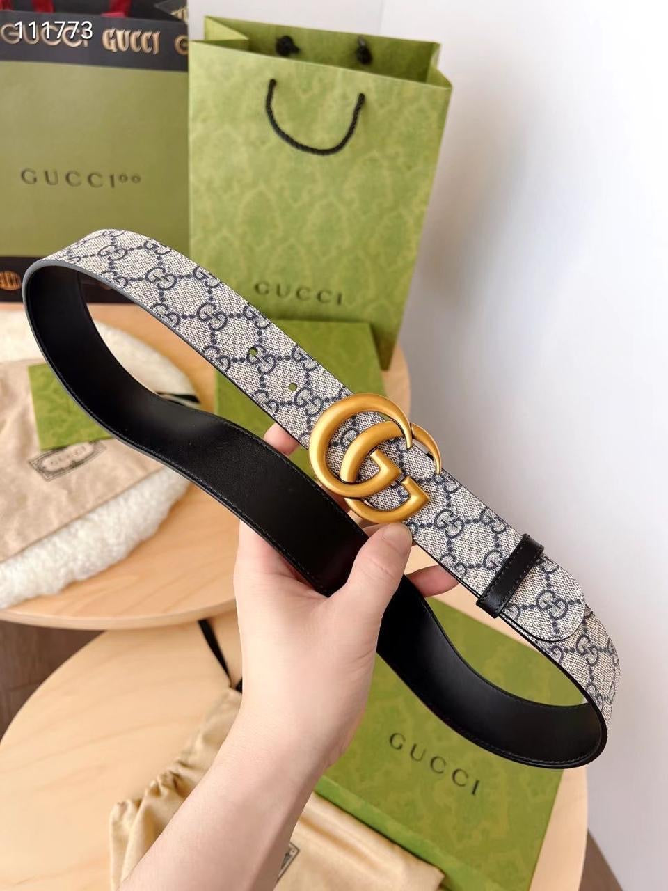 Cug Guc Apricot Strap GG Print Golden Buckle Belt 989065